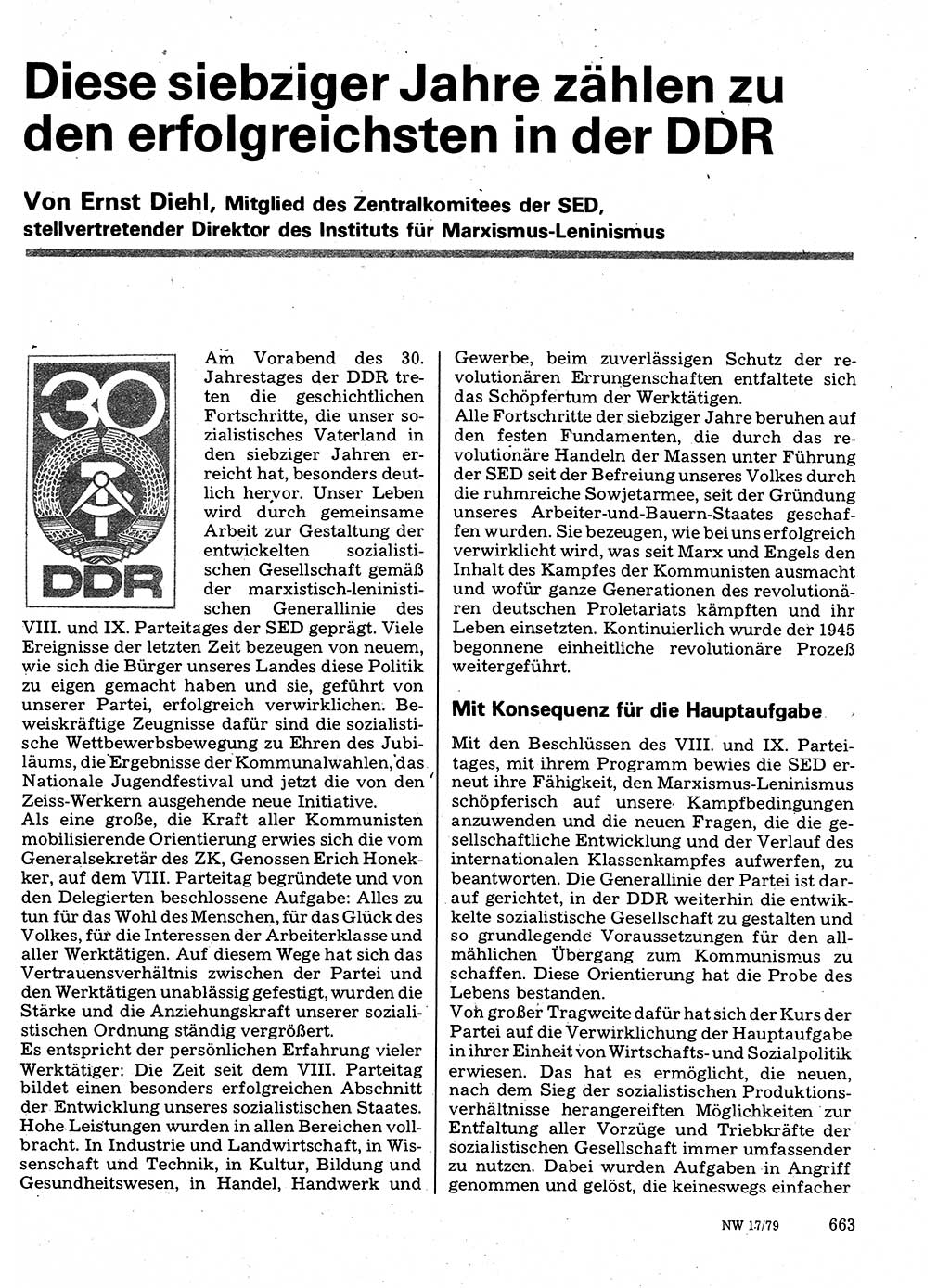 Neuer Weg (NW), Organ des Zentralkomitees (ZK) der SED (Sozialistische Einheitspartei Deutschlands) für Fragen des Parteilebens, 34. Jahrgang [Deutsche Demokratische Republik (DDR)] 1979, Seite 663 (NW ZK SED DDR 1979, S. 663)