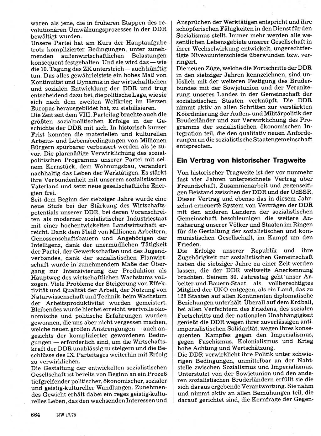 Neuer Weg (NW), Organ des Zentralkomitees (ZK) der SED (Sozialistische Einheitspartei Deutschlands) für Fragen des Parteilebens, 34. Jahrgang [Deutsche Demokratische Republik (DDR)] 1979, Seite 664 (NW ZK SED DDR 1979, S. 664)