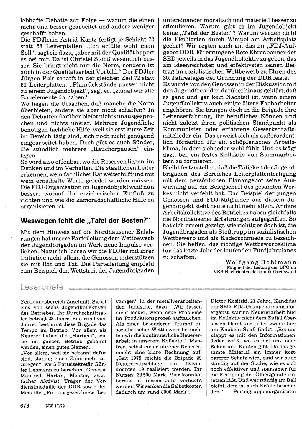 Neuer Weg (NW), Organ des Zentralkomitees (ZK) der SED (Sozialistische Einheitspartei Deutschlands) für Fragen des Parteilebens, 34. Jahrgang [Deutsche Demokratische Republik (DDR)] 1979, Seite 676 (NW ZK SED DDR 1979, S. 676)