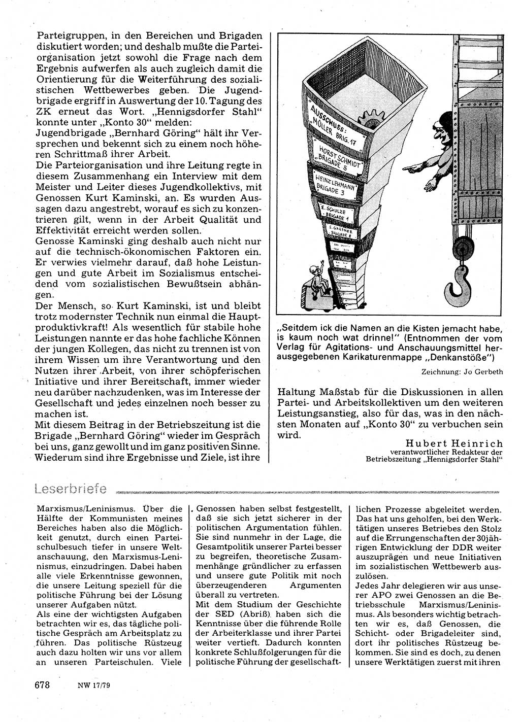 Neuer Weg (NW), Organ des Zentralkomitees (ZK) der SED (Sozialistische Einheitspartei Deutschlands) für Fragen des Parteilebens, 34. Jahrgang [Deutsche Demokratische Republik (DDR)] 1979, Seite 678 (NW ZK SED DDR 1979, S. 678)