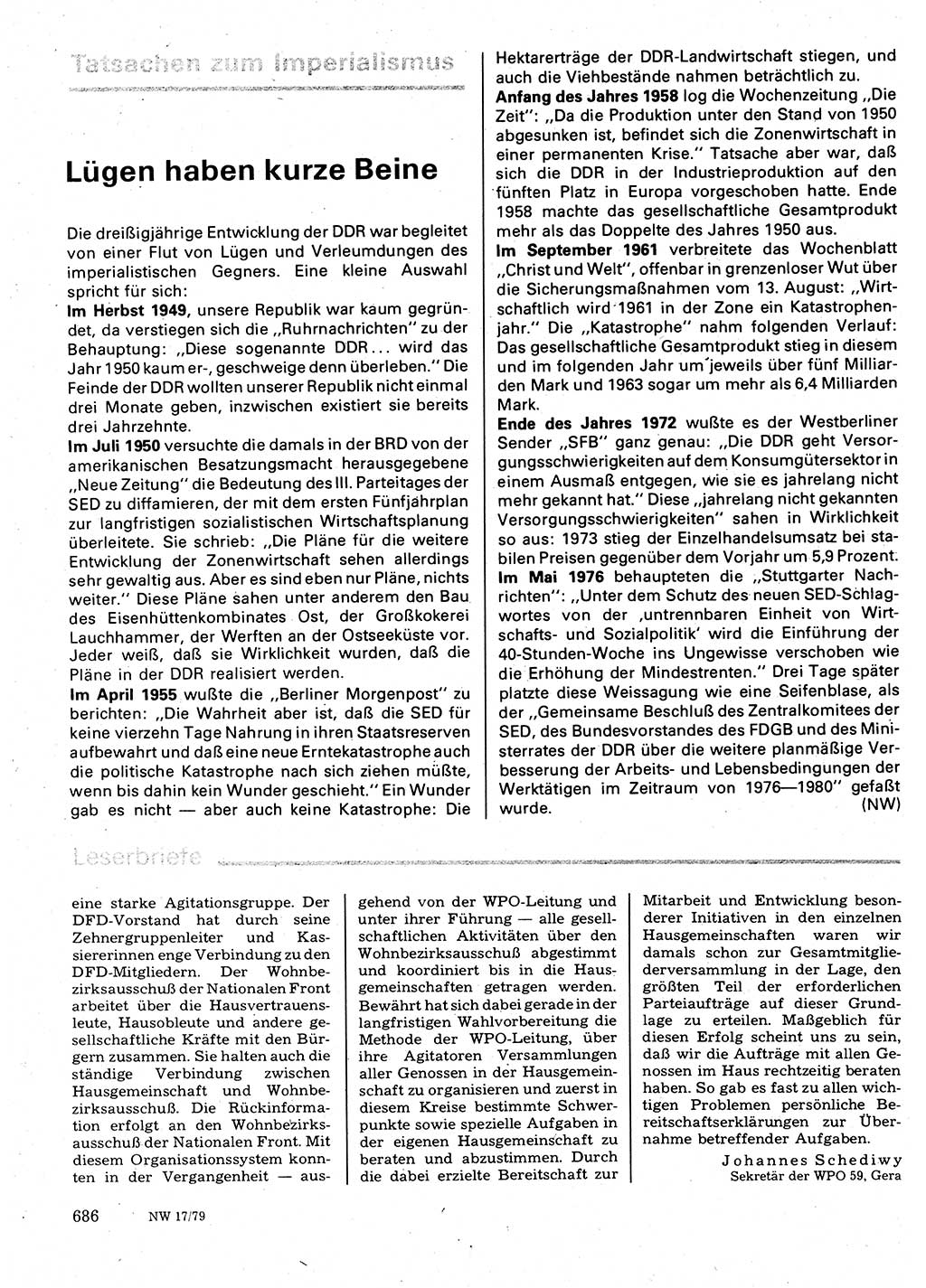 Neuer Weg (NW), Organ des Zentralkomitees (ZK) der SED (Sozialistische Einheitspartei Deutschlands) für Fragen des Parteilebens, 34. Jahrgang [Deutsche Demokratische Republik (DDR)] 1979, Seite 686 (NW ZK SED DDR 1979, S. 686)