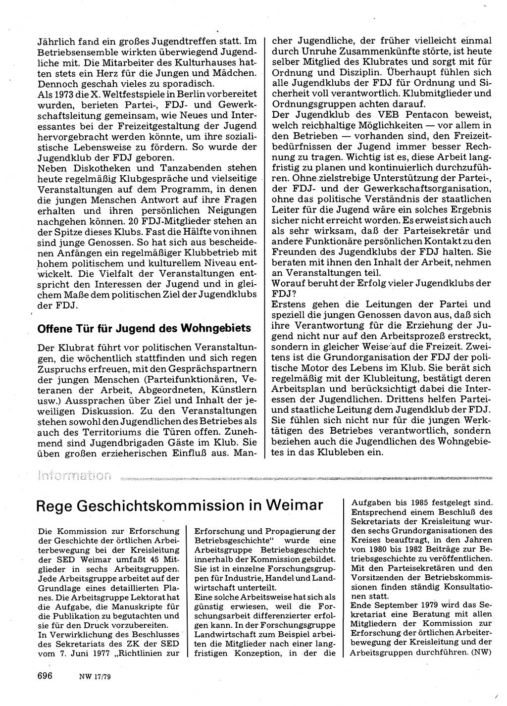 Neuer Weg (NW), Organ des Zentralkomitees (ZK) der SED (Sozialistische Einheitspartei Deutschlands) für Fragen des Parteilebens, 34. Jahrgang [Deutsche Demokratische Republik (DDR)] 1979, Seite 696 (NW ZK SED DDR 1979, S. 696)