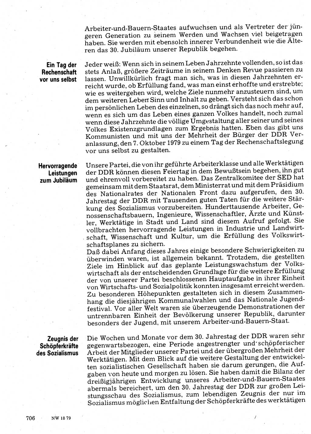 Neuer Weg (NW), Organ des Zentralkomitees (ZK) der SED (Sozialistische Einheitspartei Deutschlands) für Fragen des Parteilebens, 34. Jahrgang [Deutsche Demokratische Republik (DDR)] 1979, Seite 706 (NW ZK SED DDR 1979, S. 706)