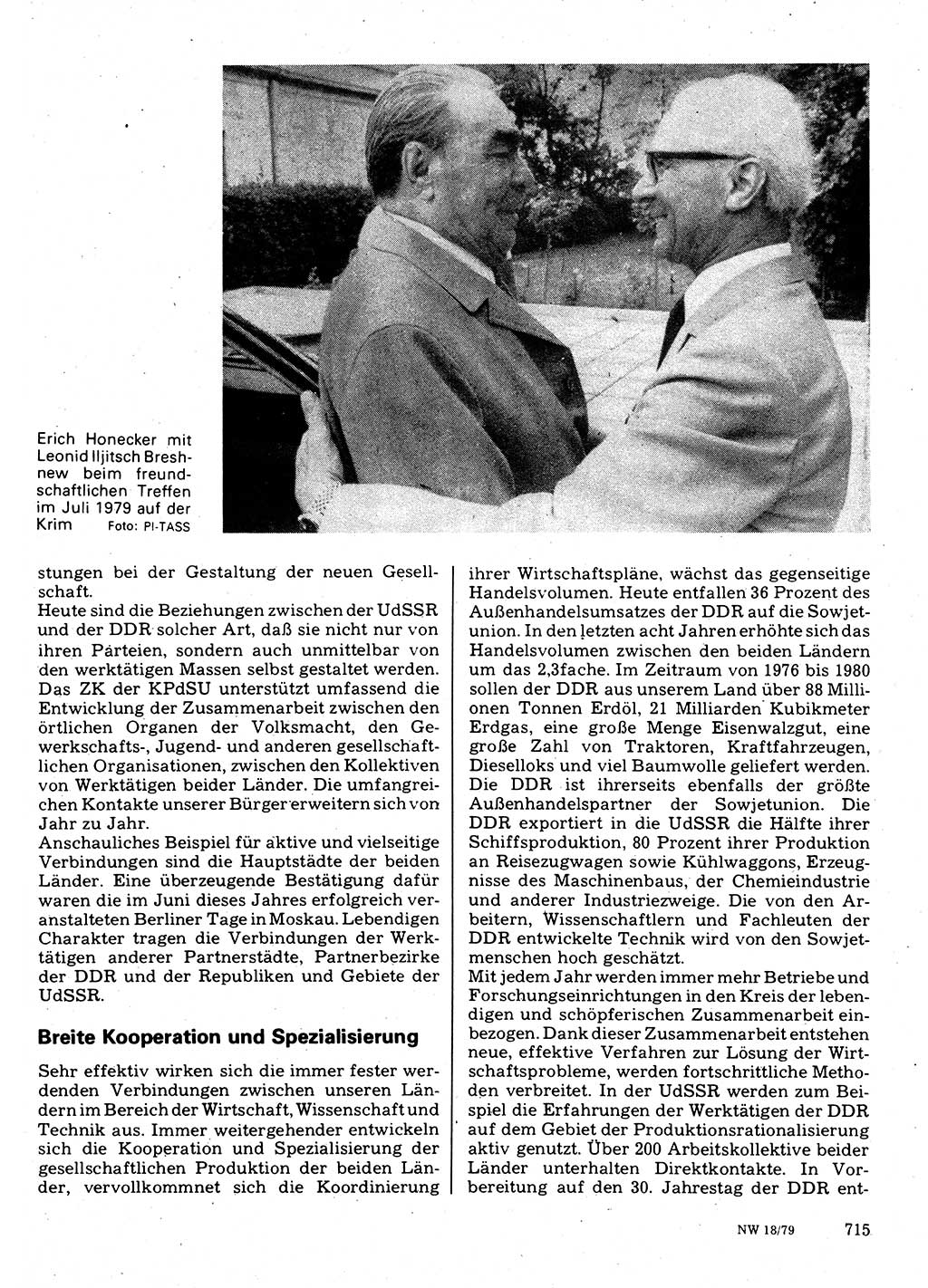 Neuer Weg (NW), Organ des Zentralkomitees (ZK) der SED (Sozialistische Einheitspartei Deutschlands) für Fragen des Parteilebens, 34. Jahrgang [Deutsche Demokratische Republik (DDR)] 1979, Seite 715 (NW ZK SED DDR 1979, S. 715)