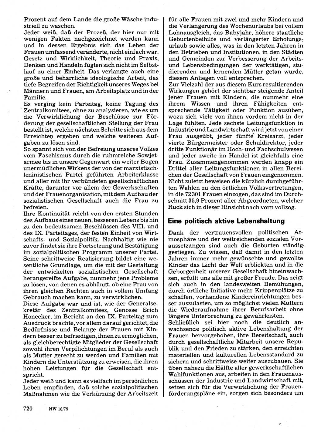 Neuer Weg (NW), Organ des Zentralkomitees (ZK) der SED (Sozialistische Einheitspartei Deutschlands) für Fragen des Parteilebens, 34. Jahrgang [Deutsche Demokratische Republik (DDR)] 1979, Seite 720 (NW ZK SED DDR 1979, S. 720)