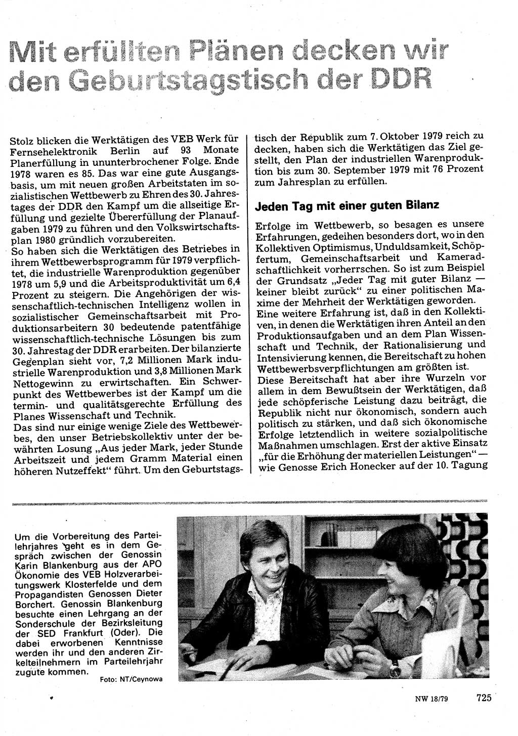 Neuer Weg (NW), Organ des Zentralkomitees (ZK) der SED (Sozialistische Einheitspartei Deutschlands) für Fragen des Parteilebens, 34. Jahrgang [Deutsche Demokratische Republik (DDR)] 1979, Seite 725 (NW ZK SED DDR 1979, S. 725)