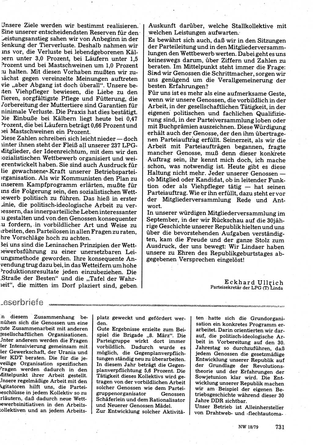 Neuer Weg (NW), Organ des Zentralkomitees (ZK) der SED (Sozialistische Einheitspartei Deutschlands) für Fragen des Parteilebens, 34. Jahrgang [Deutsche Demokratische Republik (DDR)] 1979, Seite 731 (NW ZK SED DDR 1979, S. 731)