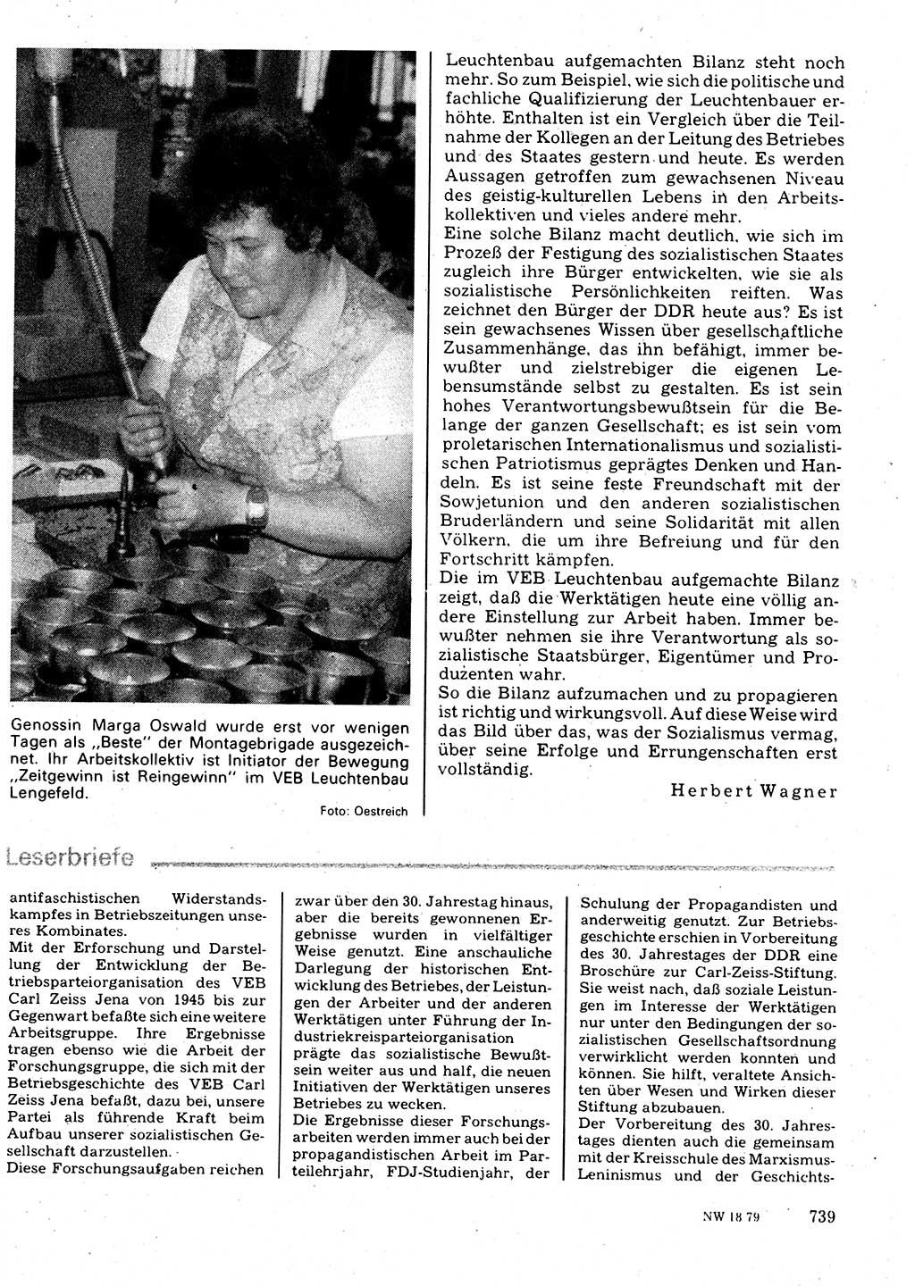 Neuer Weg (NW), Organ des Zentralkomitees (ZK) der SED (Sozialistische Einheitspartei Deutschlands) für Fragen des Parteilebens, 34. Jahrgang [Deutsche Demokratische Republik (DDR)] 1979, Seite 739 (NW ZK SED DDR 1979, S. 739)