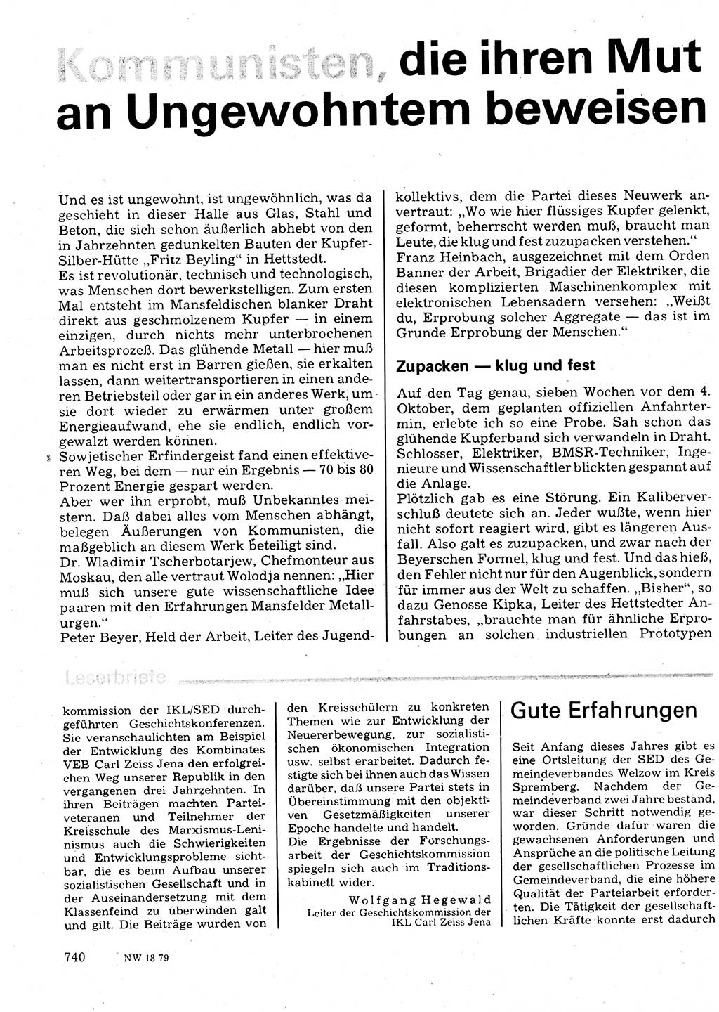 Neuer Weg (NW), Organ des Zentralkomitees (ZK) der SED (Sozialistische Einheitspartei Deutschlands) für Fragen des Parteilebens, 34. Jahrgang [Deutsche Demokratische Republik (DDR)] 1979, Seite 740 (NW ZK SED DDR 1979, S. 740)