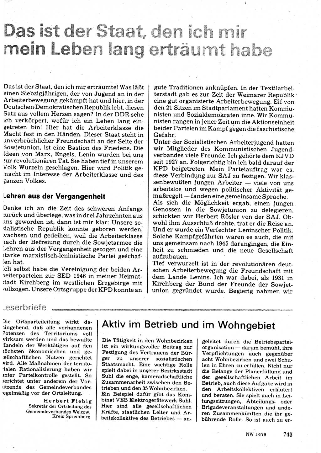 Neuer Weg (NW), Organ des Zentralkomitees (ZK) der SED (Sozialistische Einheitspartei Deutschlands) für Fragen des Parteilebens, 34. Jahrgang [Deutsche Demokratische Republik (DDR)] 1979, Seite 743 (NW ZK SED DDR 1979, S. 743)