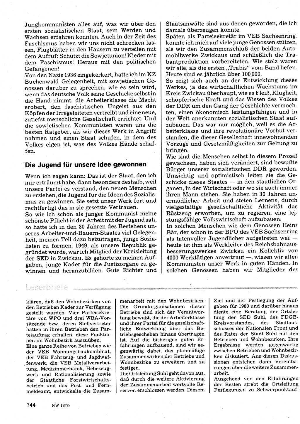 Neuer Weg (NW), Organ des Zentralkomitees (ZK) der SED (Sozialistische Einheitspartei Deutschlands) für Fragen des Parteilebens, 34. Jahrgang [Deutsche Demokratische Republik (DDR)] 1979, Seite 744 (NW ZK SED DDR 1979, S. 744)