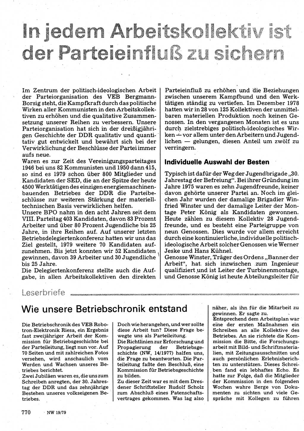 Neuer Weg (NW), Organ des Zentralkomitees (ZK) der SED (Sozialistische Einheitspartei Deutschlands) für Fragen des Parteilebens, 34. Jahrgang [Deutsche Demokratische Republik (DDR)] 1979, Seite 770 (NW ZK SED DDR 1979, S. 770)