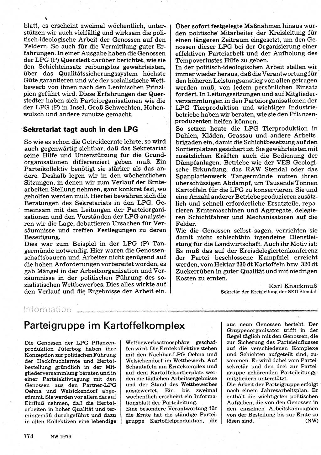 Neuer Weg (NW), Organ des Zentralkomitees (ZK) der SED (Sozialistische Einheitspartei Deutschlands) für Fragen des Parteilebens, 34. Jahrgang [Deutsche Demokratische Republik (DDR)] 1979, Seite 778 (NW ZK SED DDR 1979, S. 778)