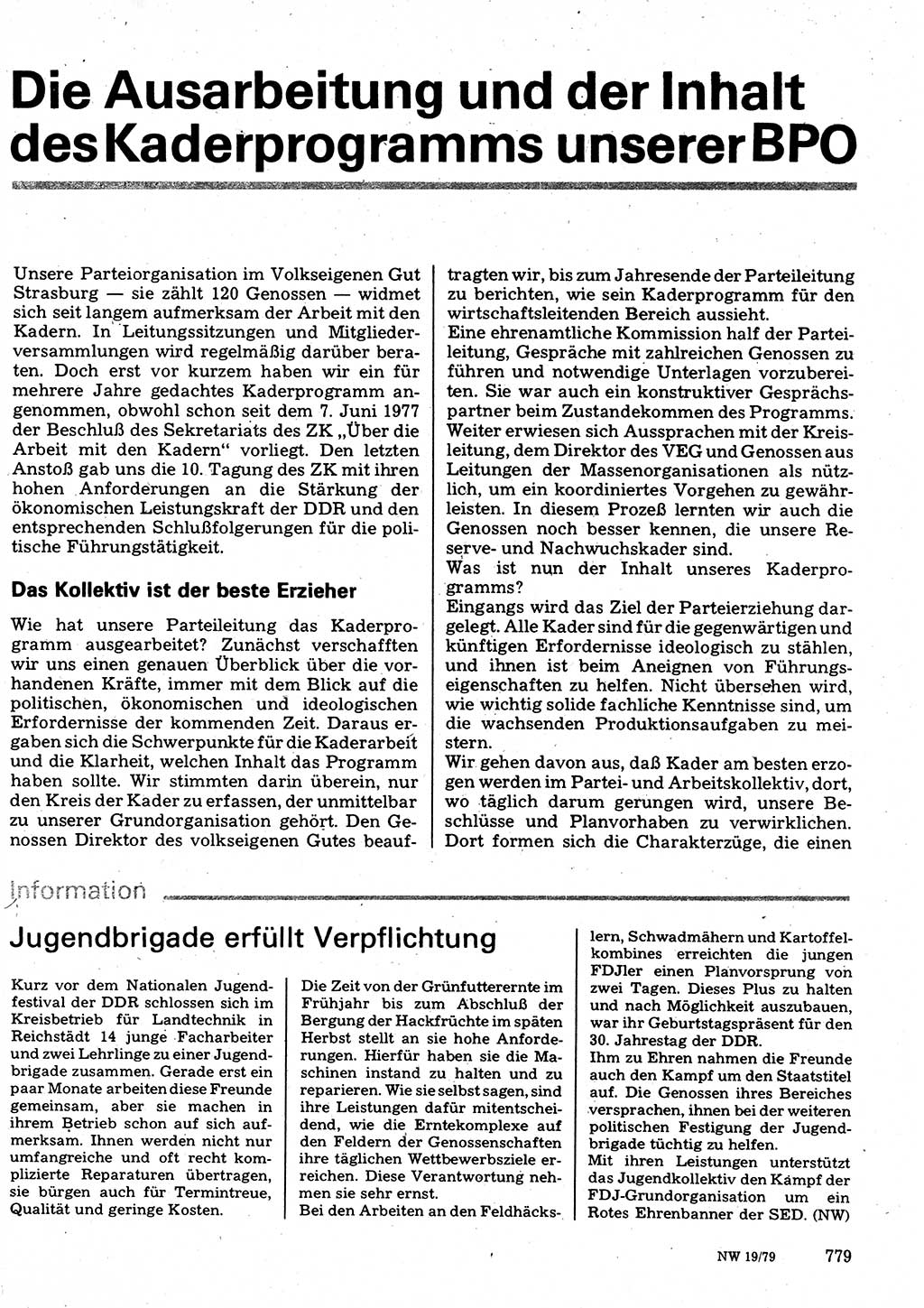 Neuer Weg (NW), Organ des Zentralkomitees (ZK) der SED (Sozialistische Einheitspartei Deutschlands) für Fragen des Parteilebens, 34. Jahrgang [Deutsche Demokratische Republik (DDR)] 1979, Seite 779 (NW ZK SED DDR 1979, S. 779)