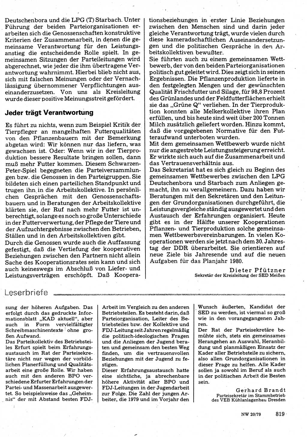 Neuer Weg (NW), Organ des Zentralkomitees (ZK) der SED (Sozialistische Einheitspartei Deutschlands) für Fragen des Parteilebens, 34. Jahrgang [Deutsche Demokratische Republik (DDR)] 1979, Seite 819 (NW ZK SED DDR 1979, S. 819)