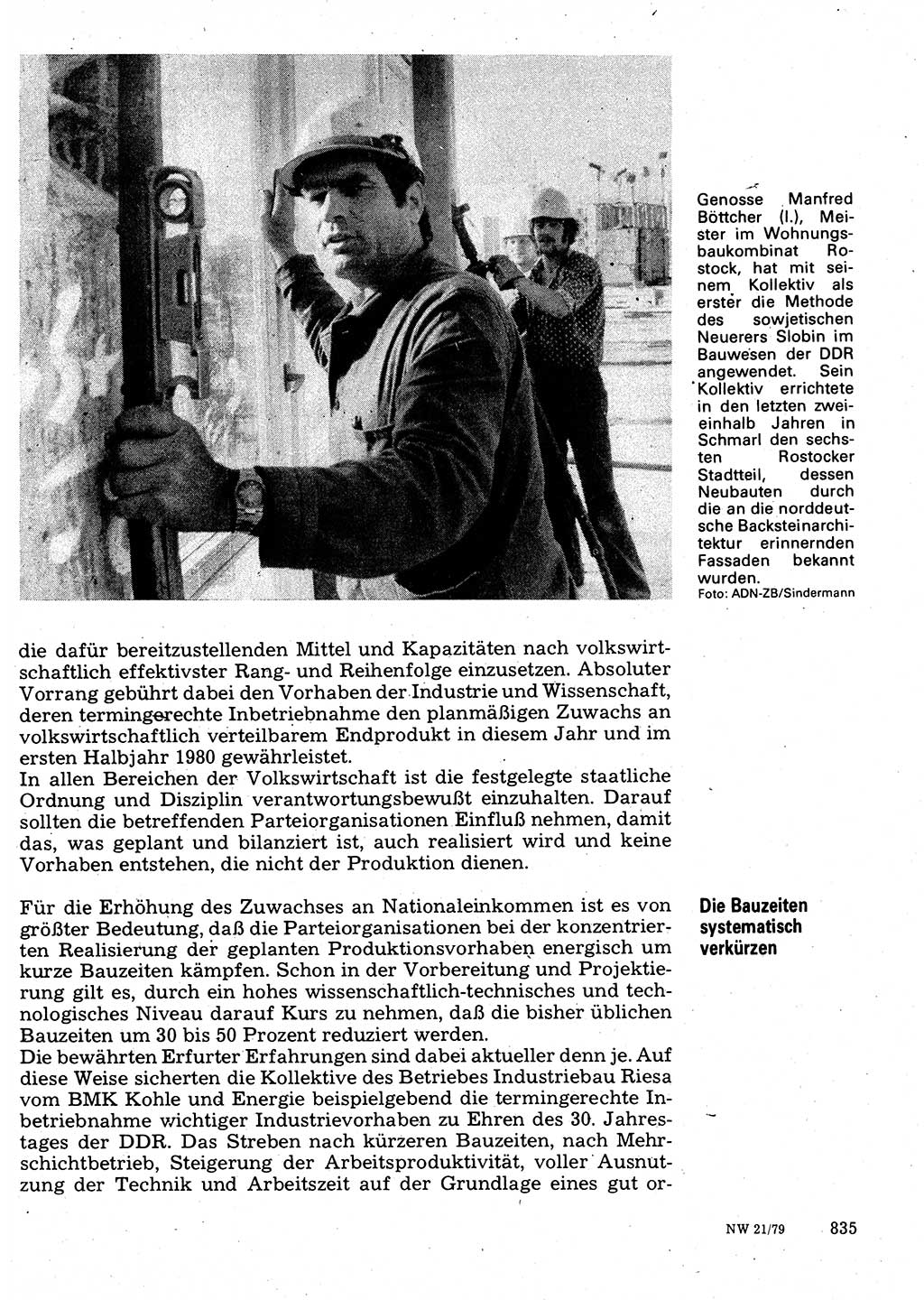 Neuer Weg (NW), Organ des Zentralkomitees (ZK) der SED (Sozialistische Einheitspartei Deutschlands) für Fragen des Parteilebens, 34. Jahrgang [Deutsche Demokratische Republik (DDR)] 1979, Seite 835 (NW ZK SED DDR 1979, S. 835)