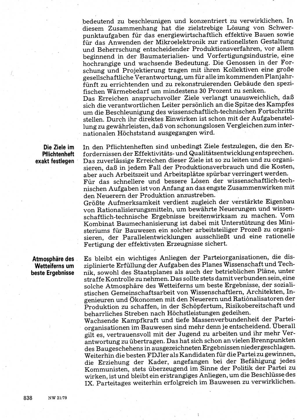 Neuer Weg (NW), Organ des Zentralkomitees (ZK) der SED (Sozialistische Einheitspartei Deutschlands) für Fragen des Parteilebens, 34. Jahrgang [Deutsche Demokratische Republik (DDR)] 1979, Seite 838 (NW ZK SED DDR 1979, S. 838)