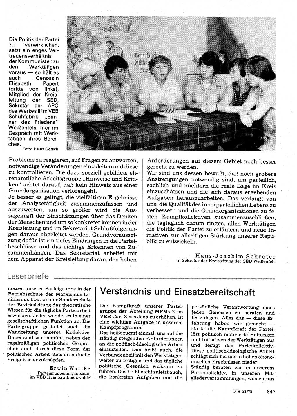 Neuer Weg (NW), Organ des Zentralkomitees (ZK) der SED (Sozialistische Einheitspartei Deutschlands) für Fragen des Parteilebens, 34. Jahrgang [Deutsche Demokratische Republik (DDR)] 1979, Seite 847 (NW ZK SED DDR 1979, S. 847)