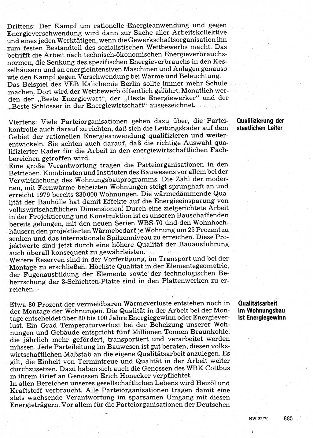 Neuer Weg (NW), Organ des Zentralkomitees (ZK) der SED (Sozialistische Einheitspartei Deutschlands) für Fragen des Parteilebens, 34. Jahrgang [Deutsche Demokratische Republik (DDR)] 1979, Seite 885 (NW ZK SED DDR 1979, S. 885)