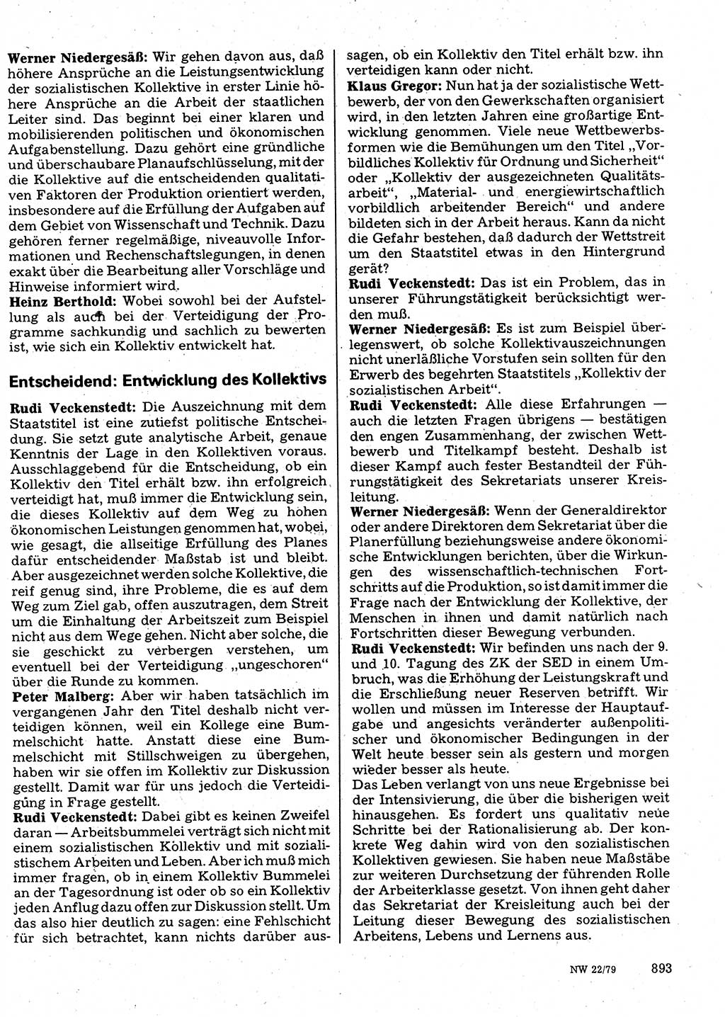 Neuer Weg (NW), Organ des Zentralkomitees (ZK) der SED (Sozialistische Einheitspartei Deutschlands) für Fragen des Parteilebens, 34. Jahrgang [Deutsche Demokratische Republik (DDR)] 1979, Seite 893 (NW ZK SED DDR 1979, S. 893)
