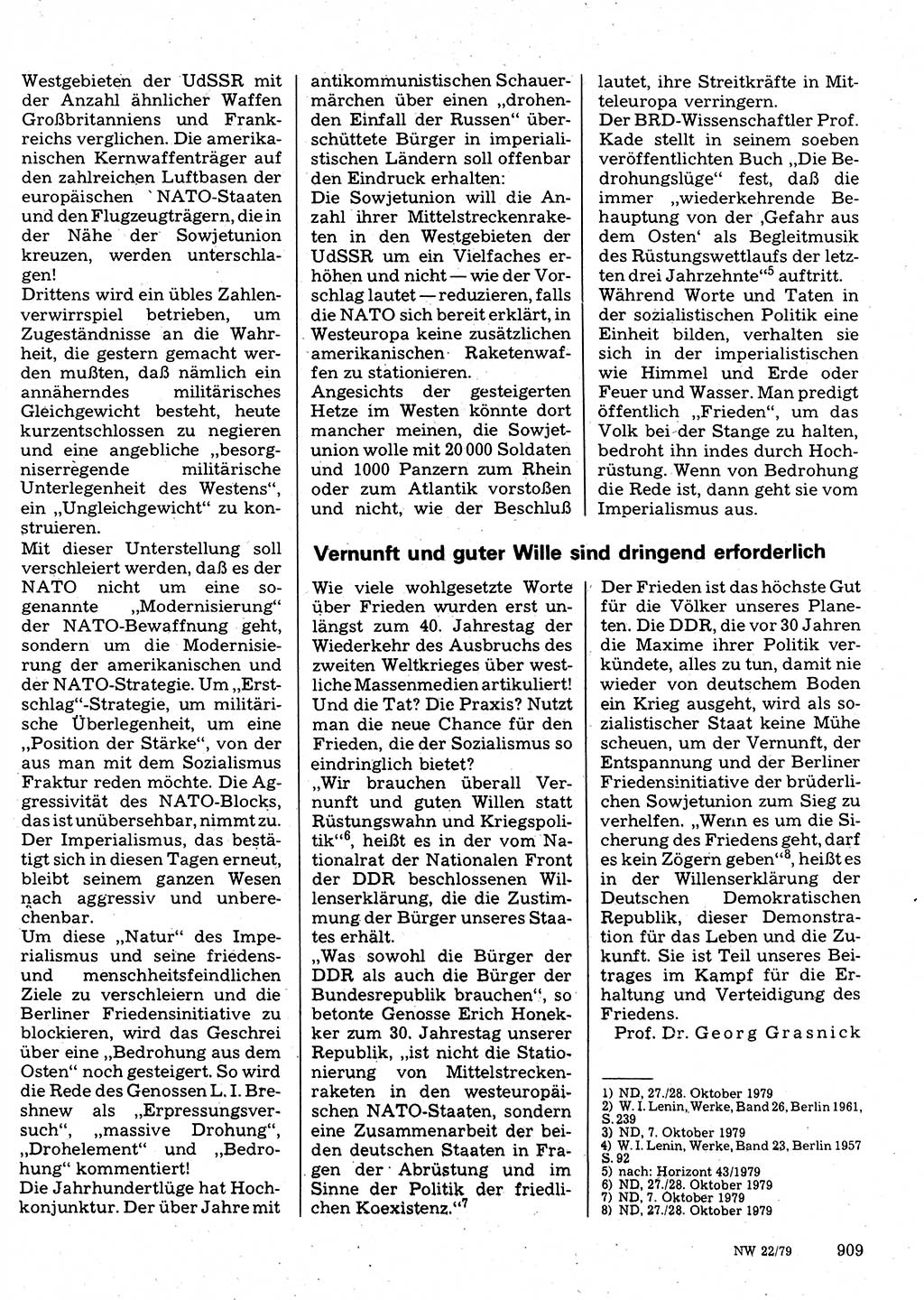 Neuer Weg (NW), Organ des Zentralkomitees (ZK) der SED (Sozialistische Einheitspartei Deutschlands) für Fragen des Parteilebens, 34. Jahrgang [Deutsche Demokratische Republik (DDR)] 1979, Seite 909 (NW ZK SED DDR 1979, S. 909)