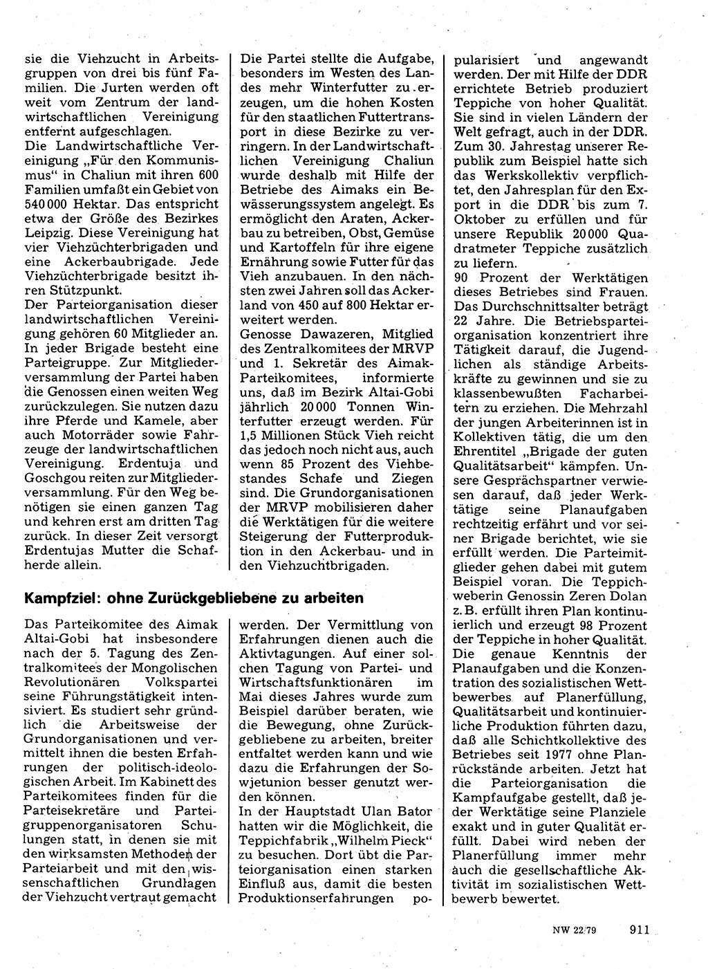 Neuer Weg (NW), Organ des Zentralkomitees (ZK) der SED (Sozialistische Einheitspartei Deutschlands) für Fragen des Parteilebens, 34. Jahrgang [Deutsche Demokratische Republik (DDR)] 1979, Seite 911 (NW ZK SED DDR 1979, S. 911)