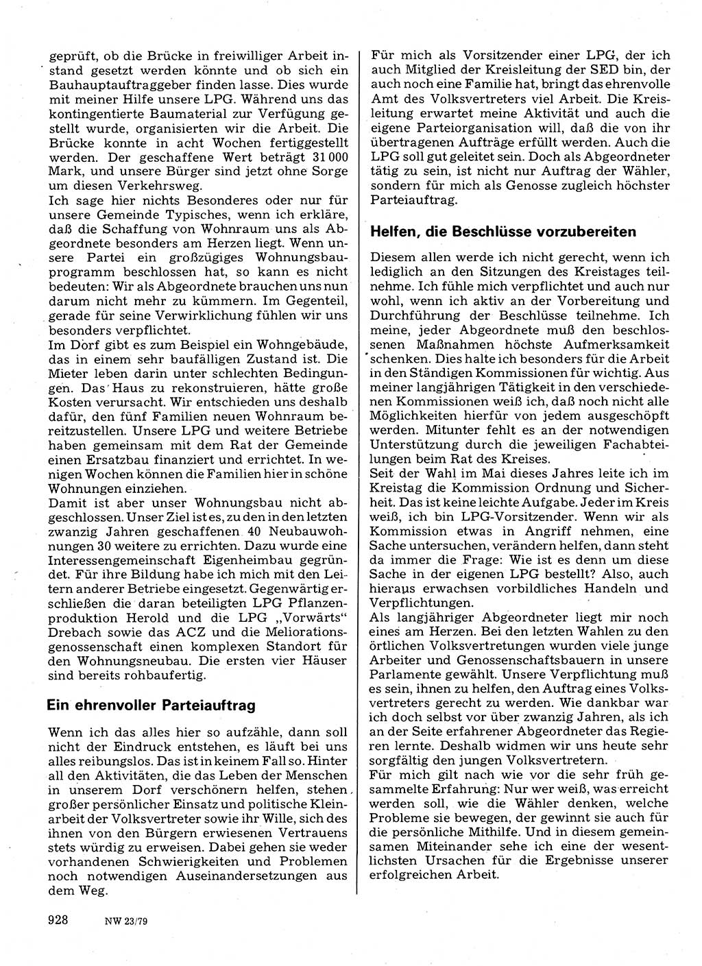 Neuer Weg (NW), Organ des Zentralkomitees (ZK) der SED (Sozialistische Einheitspartei Deutschlands) für Fragen des Parteilebens, 34. Jahrgang [Deutsche Demokratische Republik (DDR)] 1979, Seite 928 (NW ZK SED DDR 1979, S. 928)