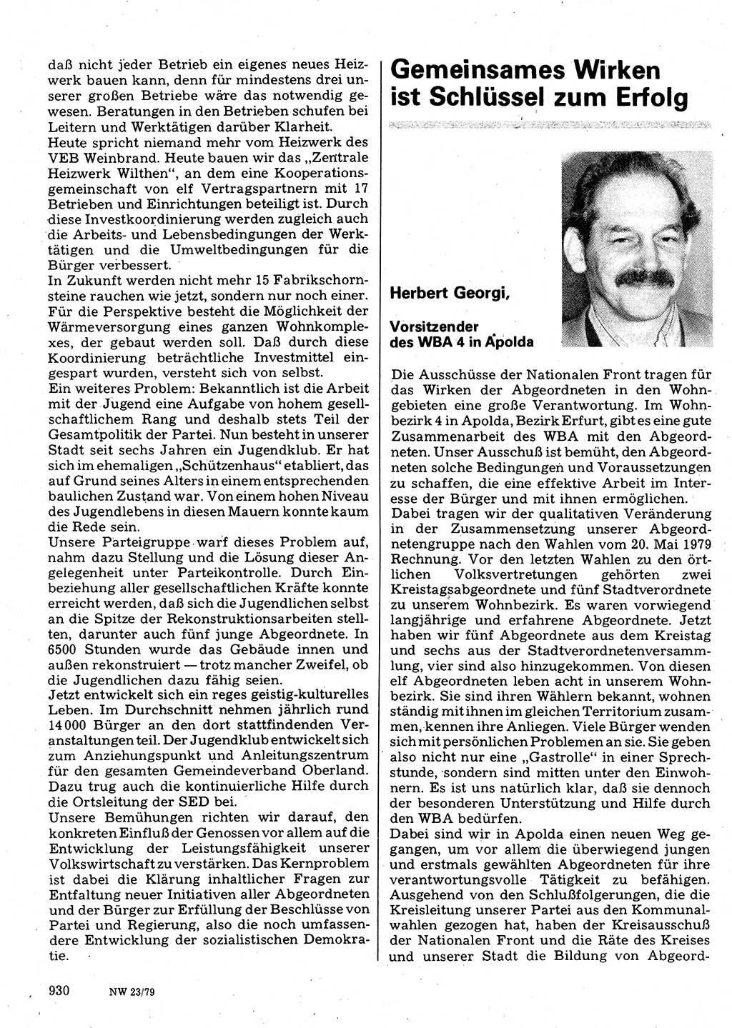 Neuer Weg (NW), Organ des Zentralkomitees (ZK) der SED (Sozialistische Einheitspartei Deutschlands) für Fragen des Parteilebens, 34. Jahrgang [Deutsche Demokratische Republik (DDR)] 1979, Seite 930 (NW ZK SED DDR 1979, S. 930)