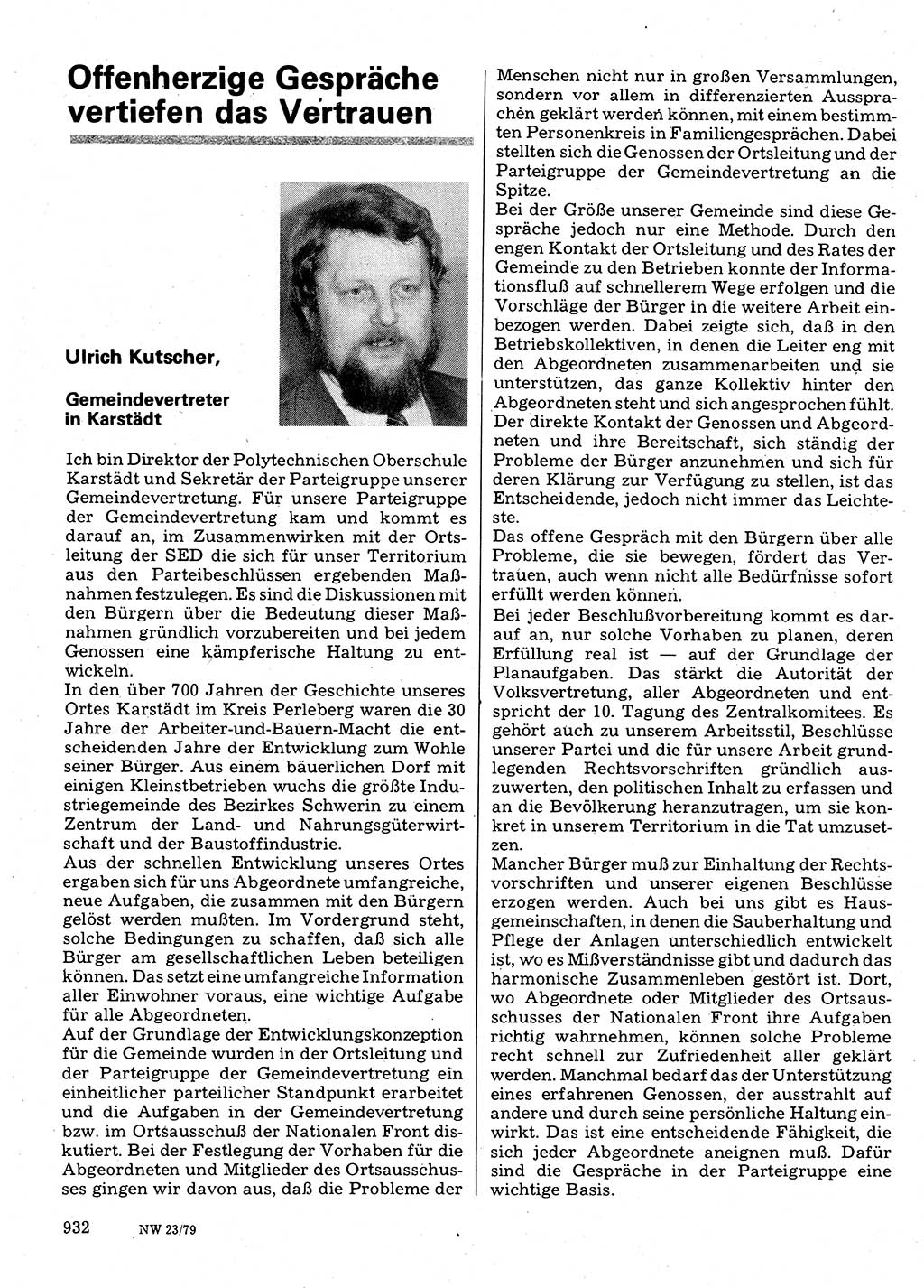 Neuer Weg (NW), Organ des Zentralkomitees (ZK) der SED (Sozialistische Einheitspartei Deutschlands) für Fragen des Parteilebens, 34. Jahrgang [Deutsche Demokratische Republik (DDR)] 1979, Seite 932 (NW ZK SED DDR 1979, S. 932)