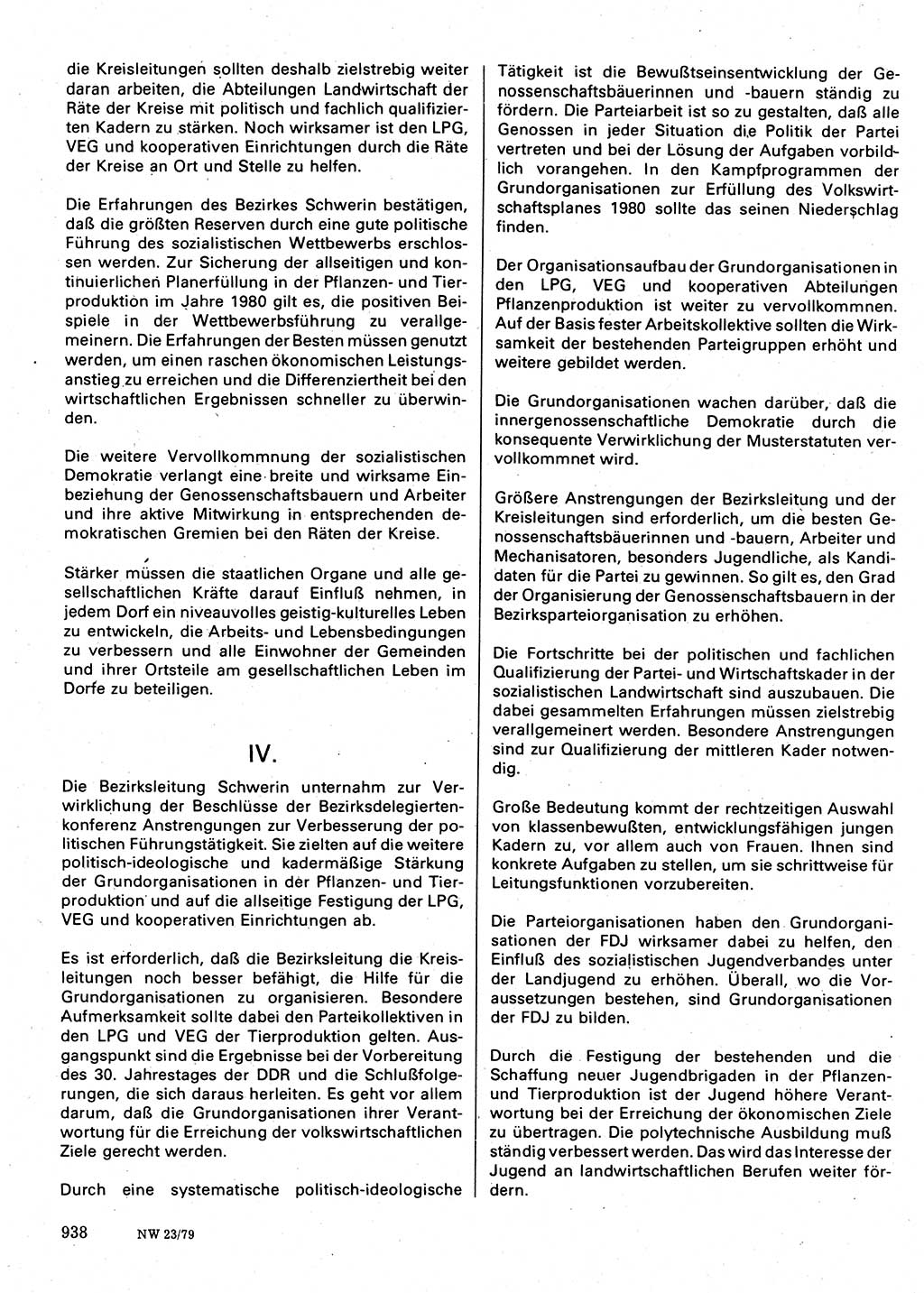 Neuer Weg (NW), Organ des Zentralkomitees (ZK) der SED (Sozialistische Einheitspartei Deutschlands) für Fragen des Parteilebens, 34. Jahrgang [Deutsche Demokratische Republik (DDR)] 1979, Seite 938 (NW ZK SED DDR 1979, S. 938)