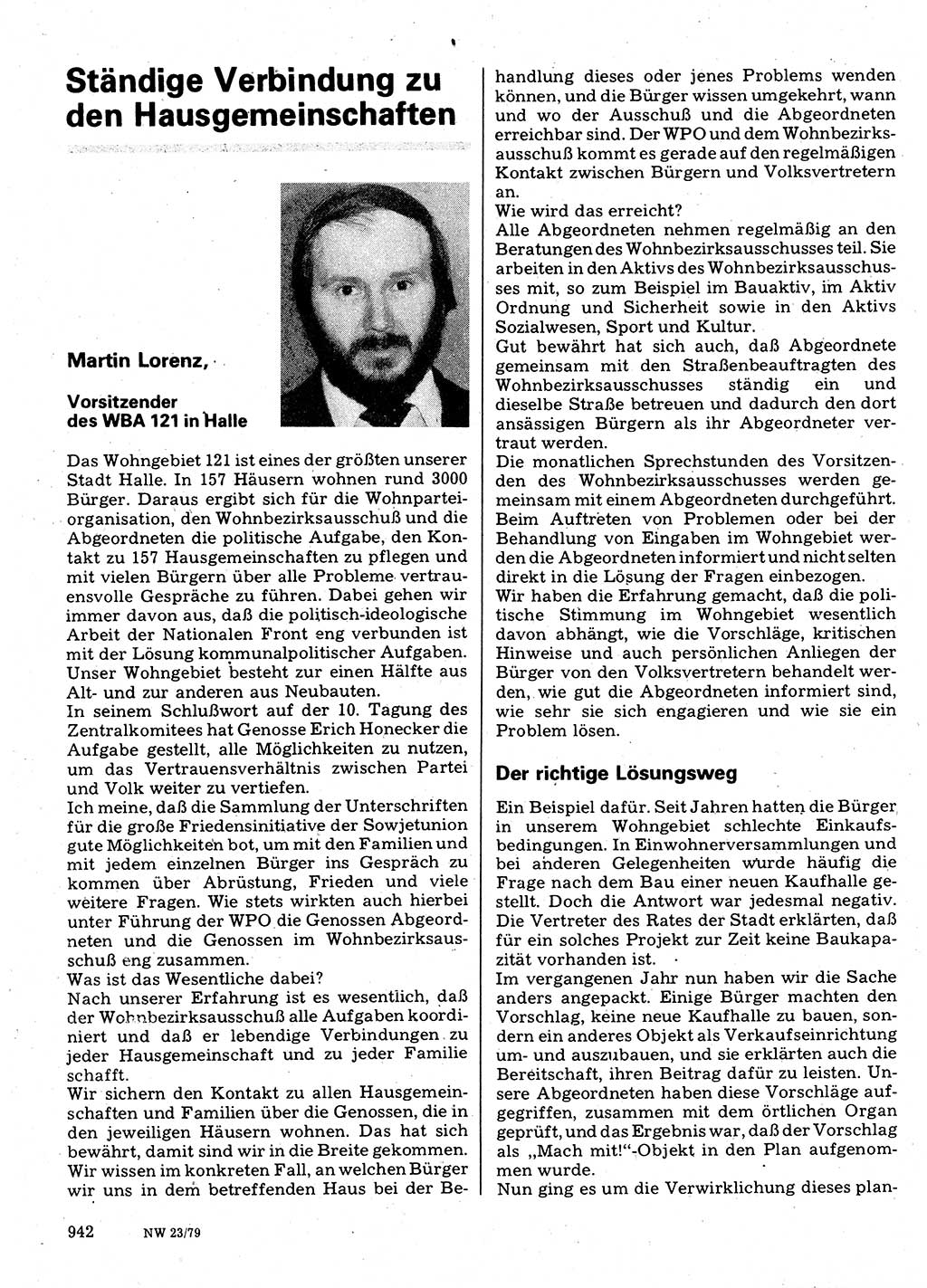 Neuer Weg (NW), Organ des Zentralkomitees (ZK) der SED (Sozialistische Einheitspartei Deutschlands) für Fragen des Parteilebens, 34. Jahrgang [Deutsche Demokratische Republik (DDR)] 1979, Seite 942 (NW ZK SED DDR 1979, S. 942)