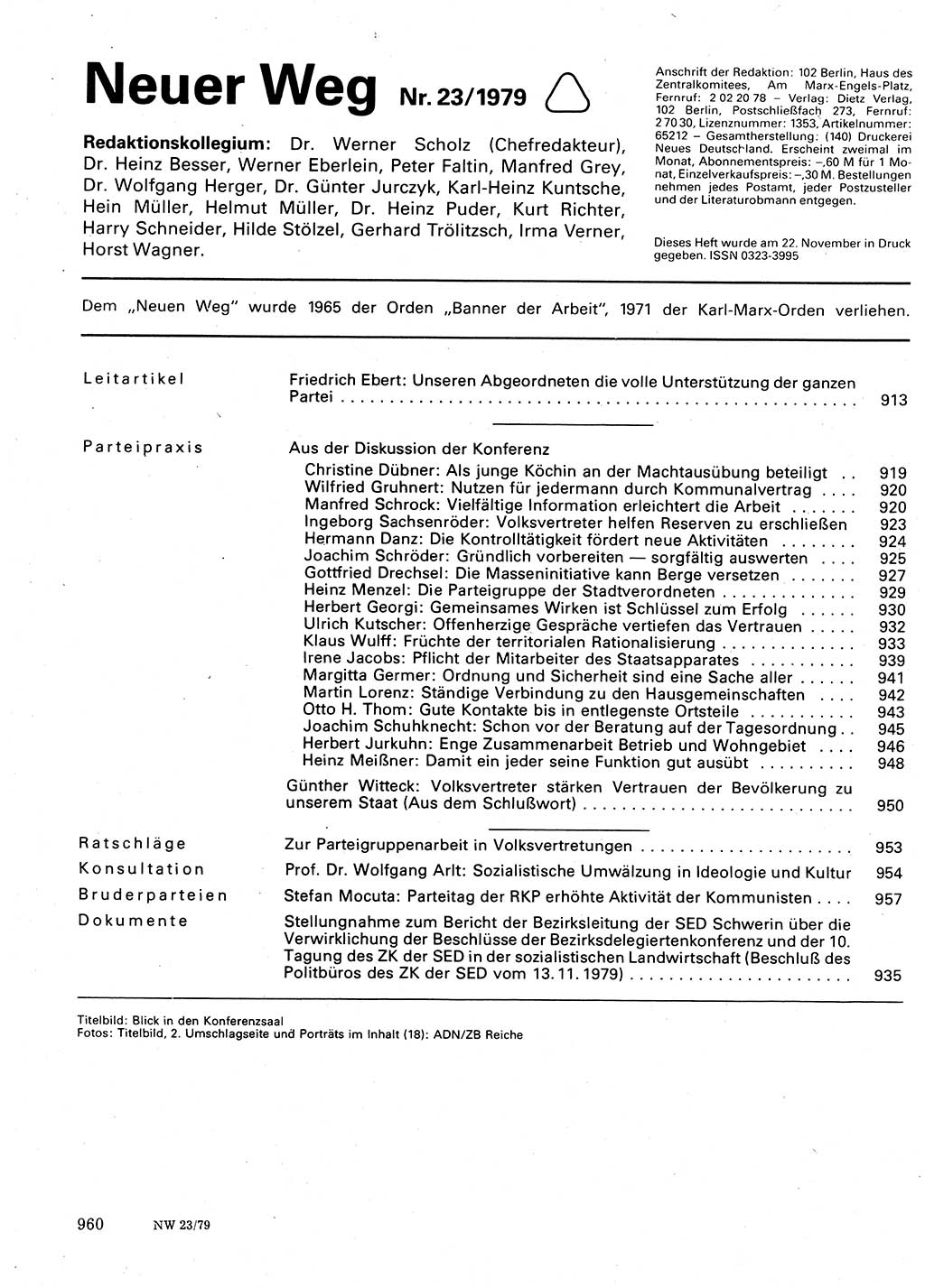 Neuer Weg (NW), Organ des Zentralkomitees (ZK) der SED (Sozialistische Einheitspartei Deutschlands) für Fragen des Parteilebens, 34. Jahrgang [Deutsche Demokratische Republik (DDR)] 1979, Seite 960 (NW ZK SED DDR 1979, S. 960)