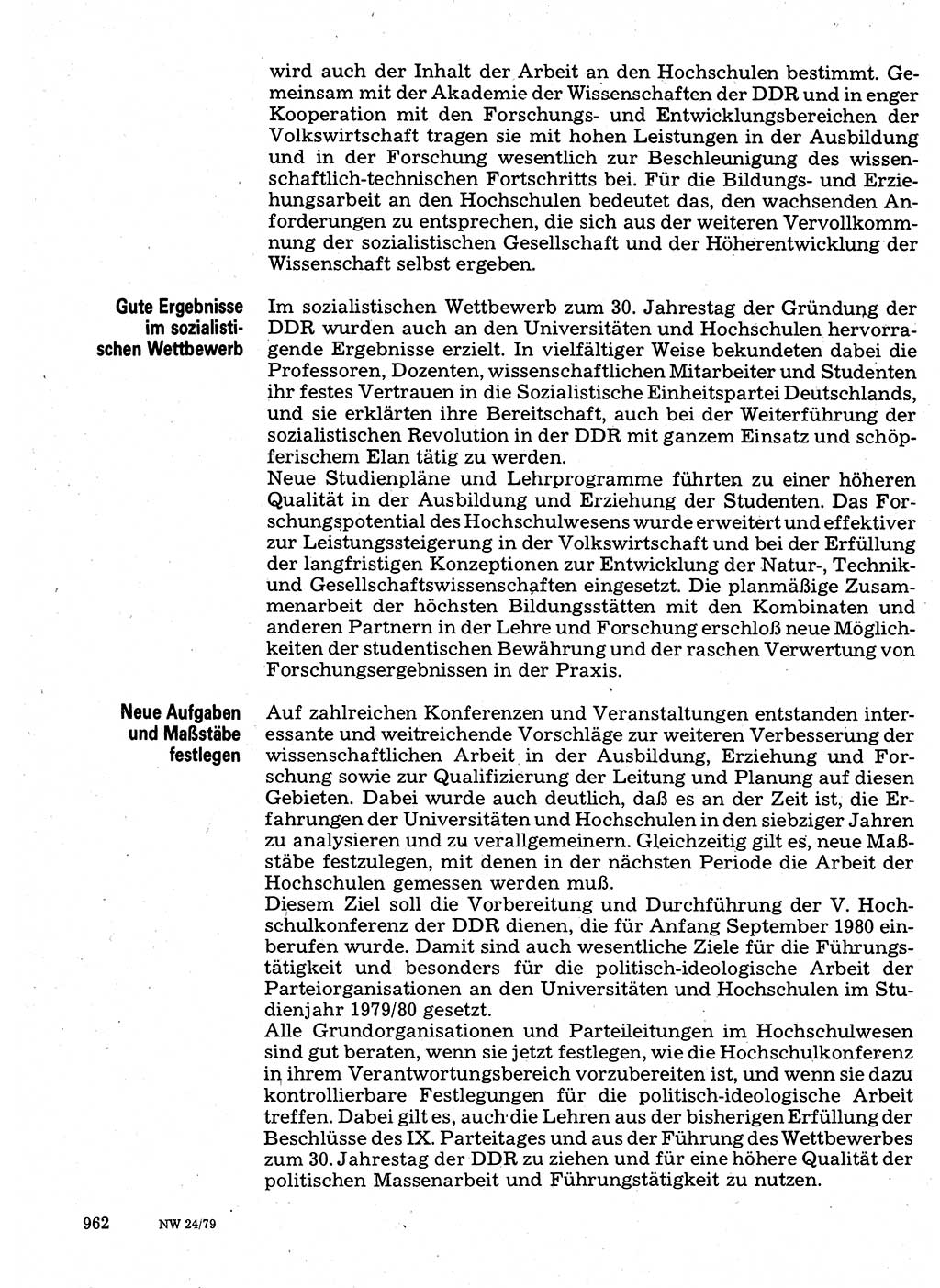 Neuer Weg (NW), Organ des Zentralkomitees (ZK) der SED (Sozialistische Einheitspartei Deutschlands) für Fragen des Parteilebens, 34. Jahrgang [Deutsche Demokratische Republik (DDR)] 1979, Seite 962 (NW ZK SED DDR 1979, S. 962)