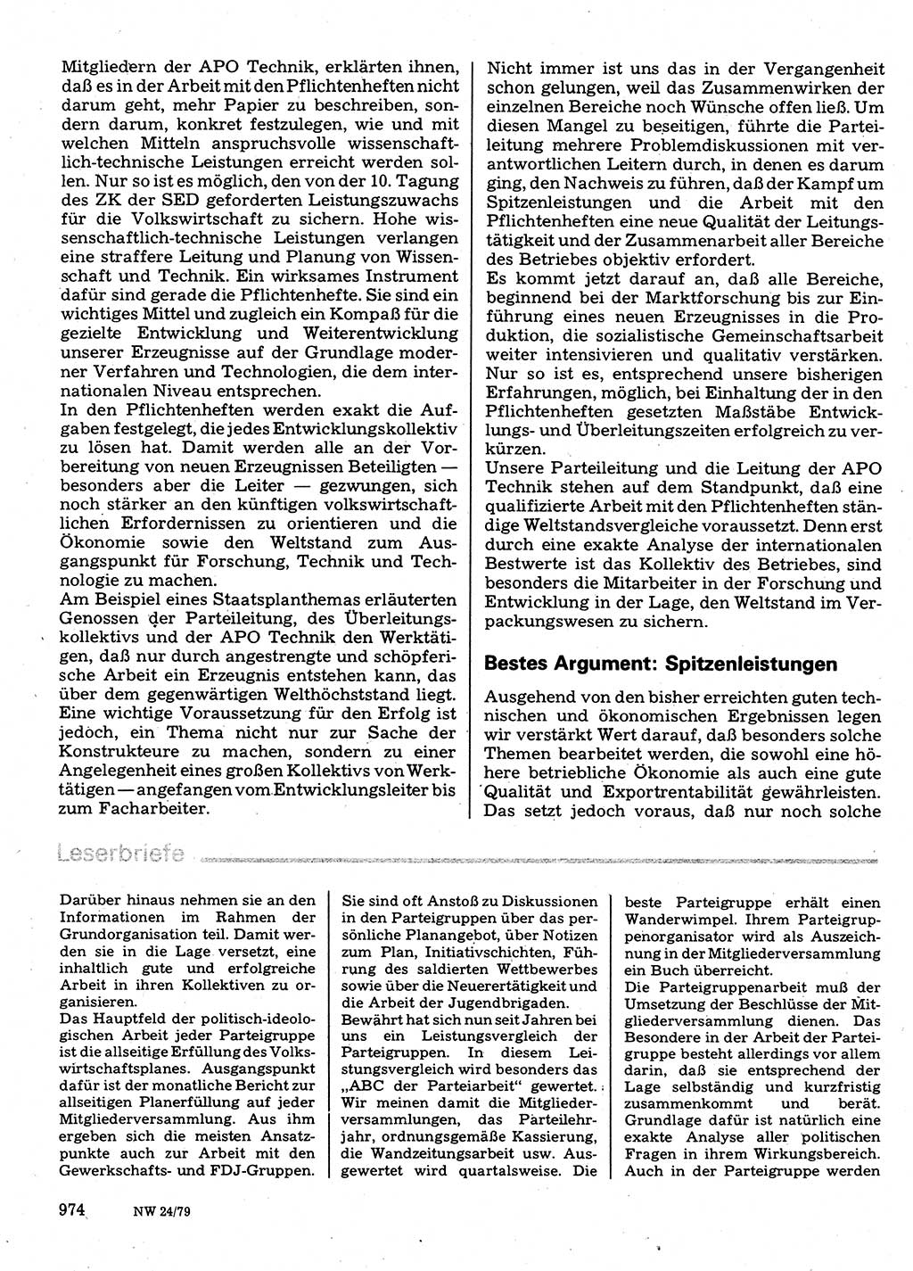 Neuer Weg (NW), Organ des Zentralkomitees (ZK) der SED (Sozialistische Einheitspartei Deutschlands) für Fragen des Parteilebens, 34. Jahrgang [Deutsche Demokratische Republik (DDR)] 1979, Seite 974 (NW ZK SED DDR 1979, S. 974)