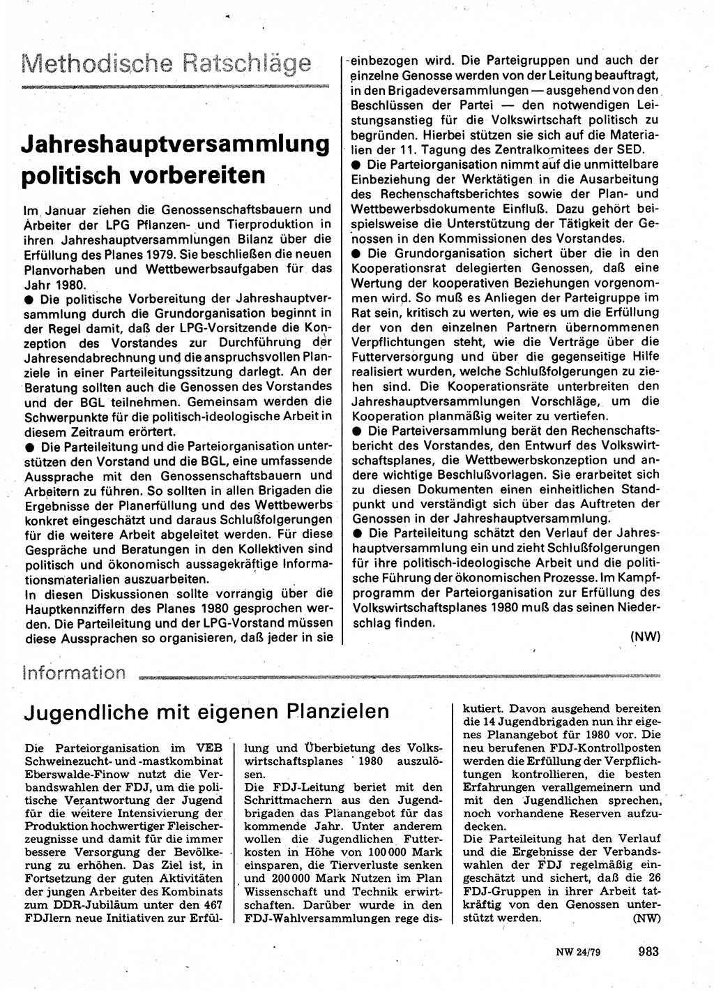 Neuer Weg (NW), Organ des Zentralkomitees (ZK) der SED (Sozialistische Einheitspartei Deutschlands) für Fragen des Parteilebens, 34. Jahrgang [Deutsche Demokratische Republik (DDR)] 1979, Seite 983 (NW ZK SED DDR 1979, S. 983)