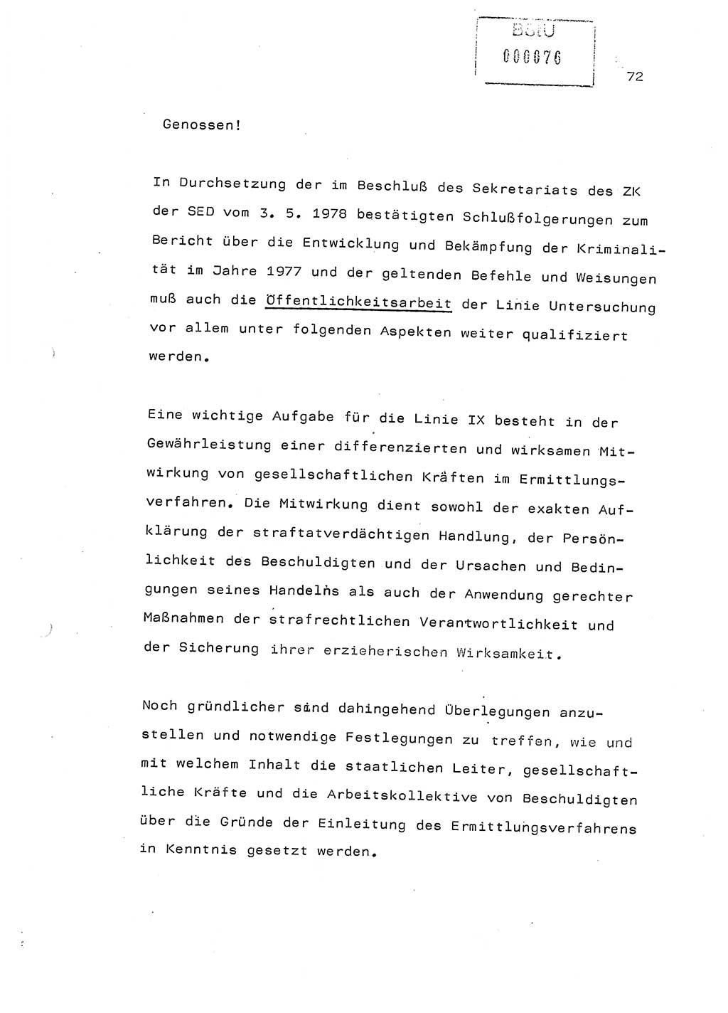 Referat (Generaloberst Erich Mielke) auf der Zentralen Dienstkonferenz am 24.5.1979 [Ministerium für Staatssicherheit (MfS), Deutsche Demokratische Republik (DDR), Der Minister], Berlin 1979, Seite 72 (Ref. DK DDR MfS Min. /79 1979, S. 72)
