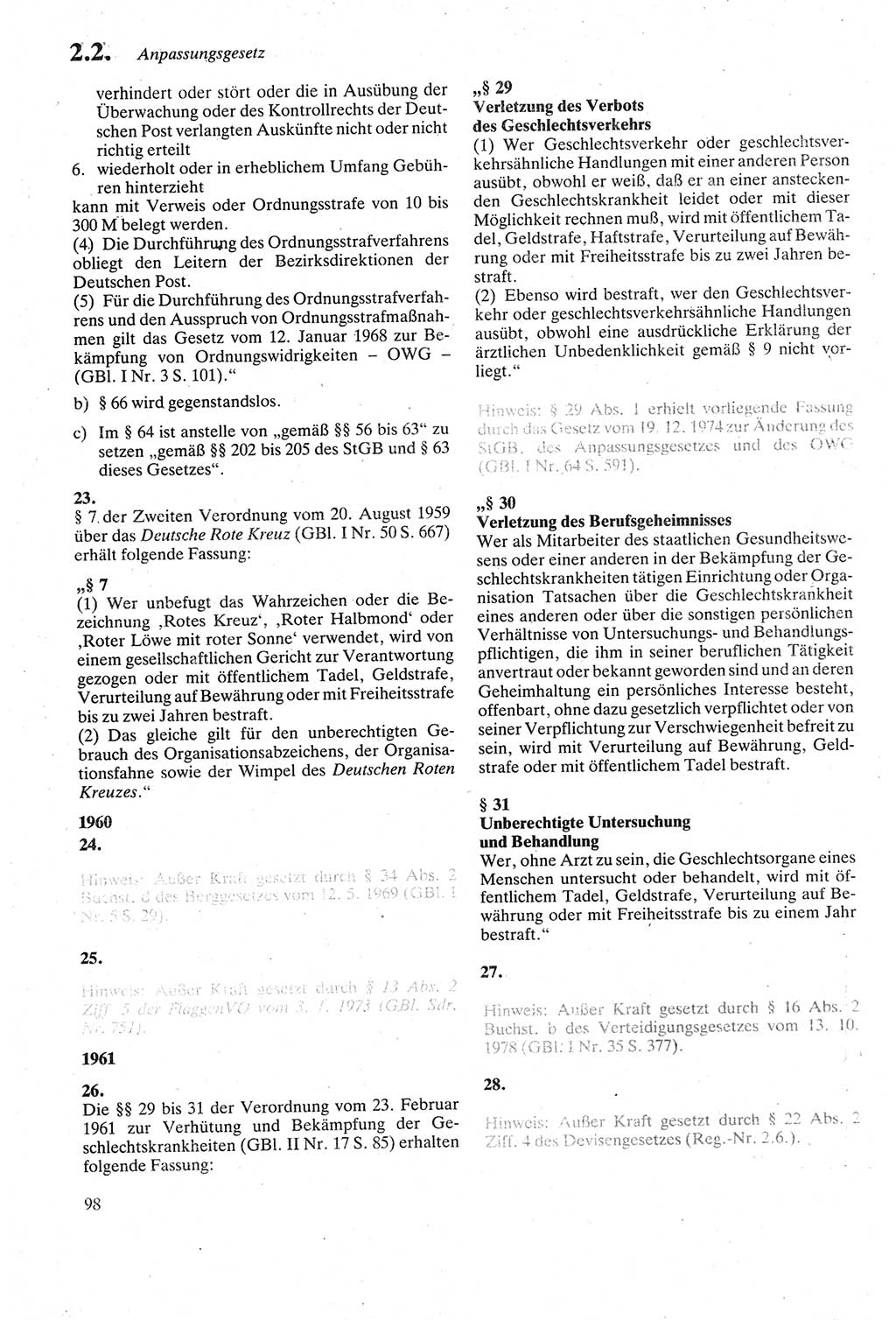 Strafgesetzbuch (StGB) der Deutschen Demokratischen Republik (DDR) sowie angrenzende Gesetze und Bestimmungen 1979, Seite 98 (StGB DDR Ges. Best. 1979, S. 98)