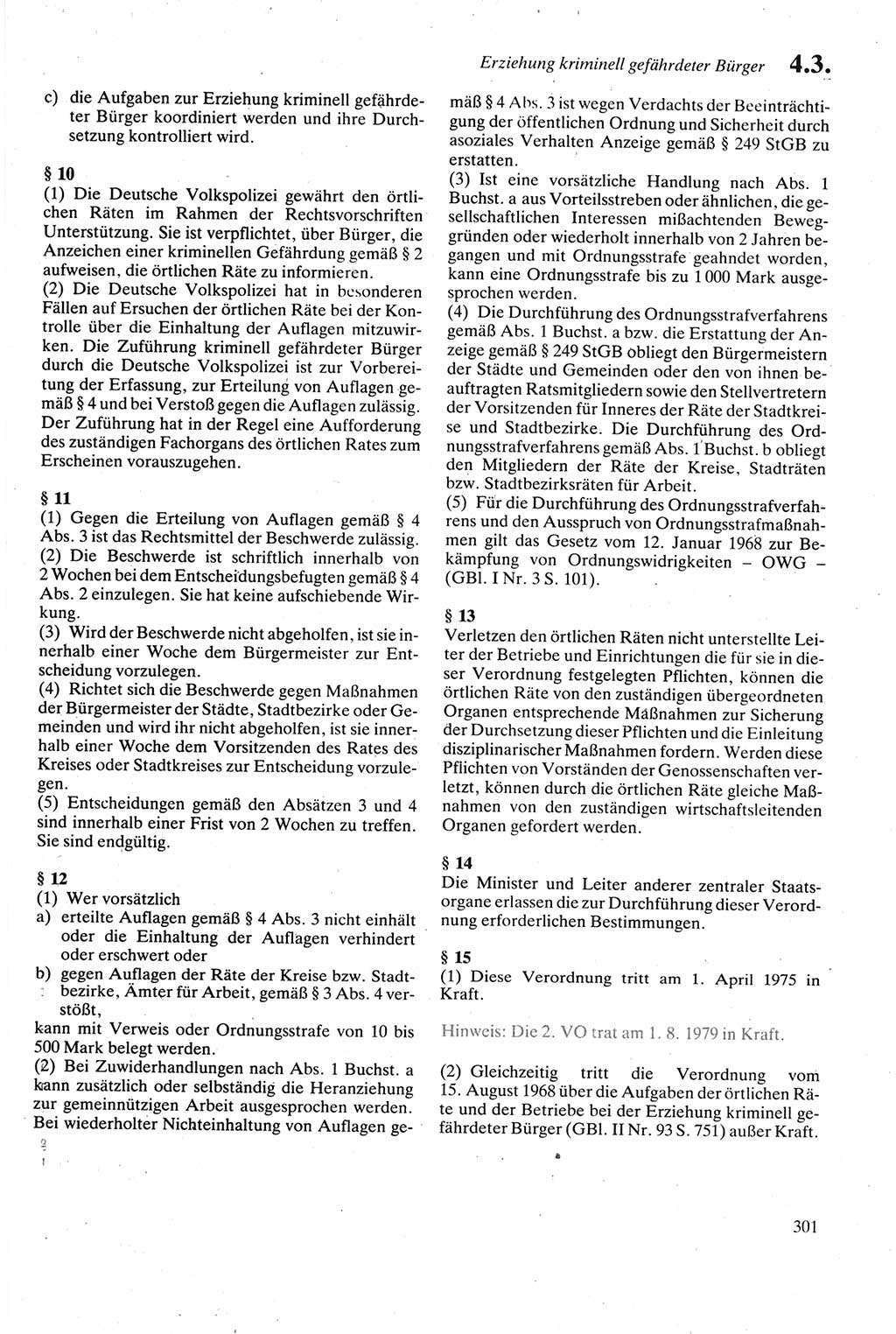 Strafgesetzbuch (StGB) der Deutschen Demokratischen Republik (DDR) sowie angrenzende Gesetze und Bestimmungen 1979, Seite 301 (StGB DDR Ges. Best. 1979, S. 301)