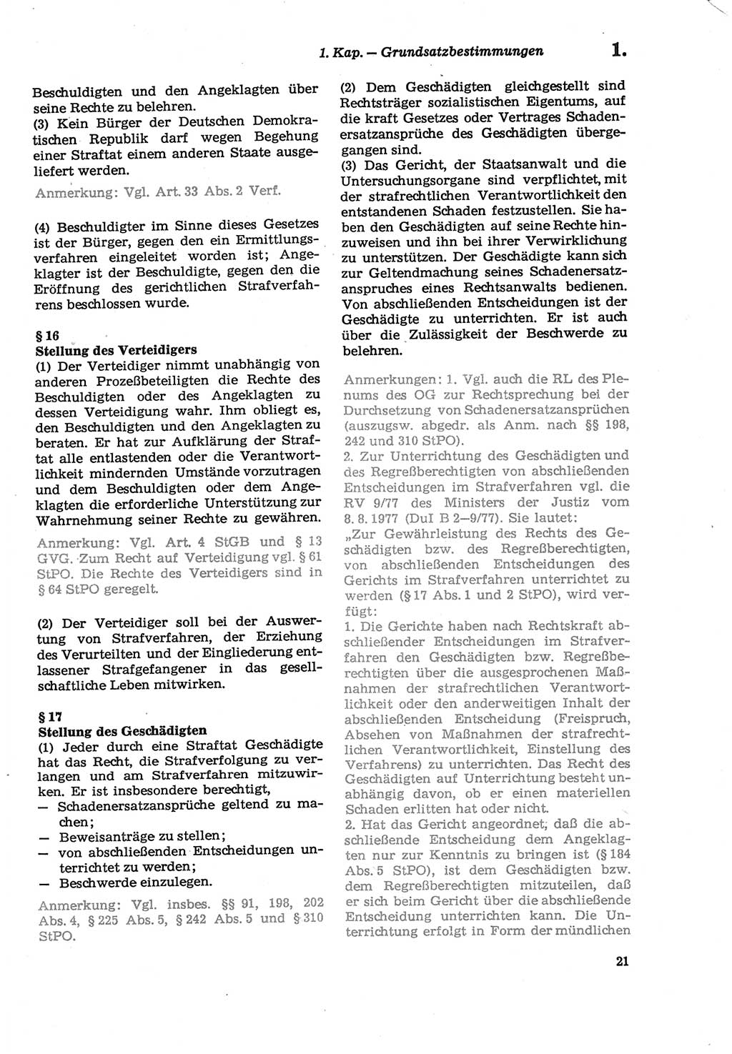 Strafprozeßordnung (StPO) der Deutschen Demokratischen Republik (DDR) sowie angrenzende Gesetze und Bestimmungen 1979, Seite 21 (StPO DDR Ges. Best. 1979, S. 21)