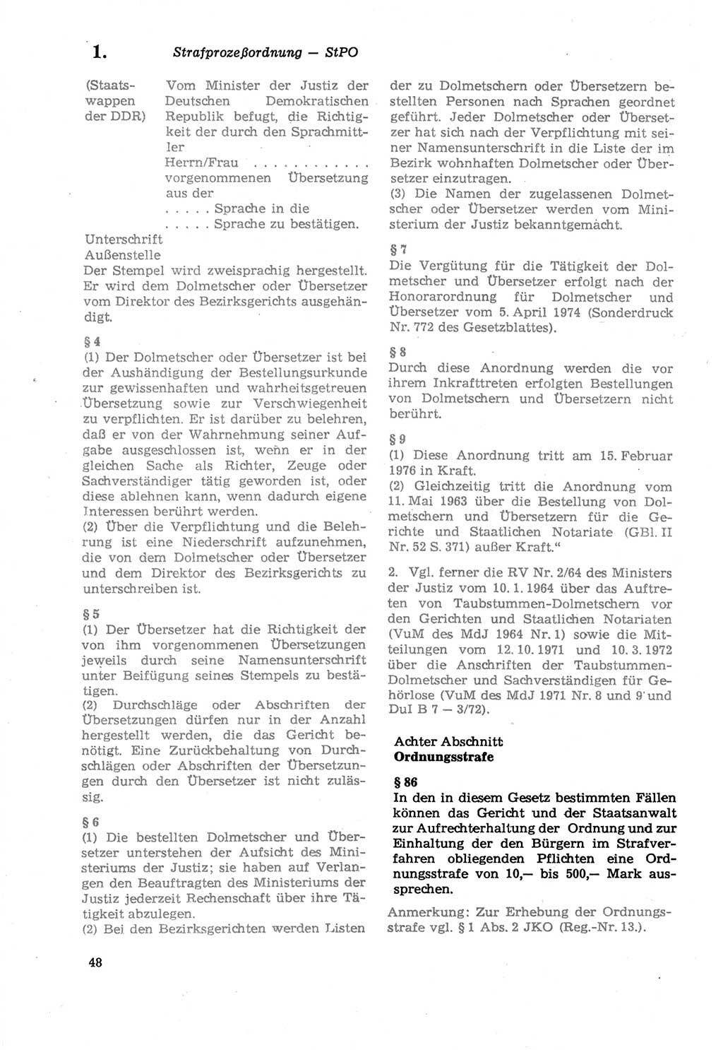 Strafprozeßordnung (StPO) der Deutschen Demokratischen Republik (DDR) sowie angrenzende Gesetze und Bestimmungen 1979, Seite 48 (StPO DDR Ges. Best. 1979, S. 48)