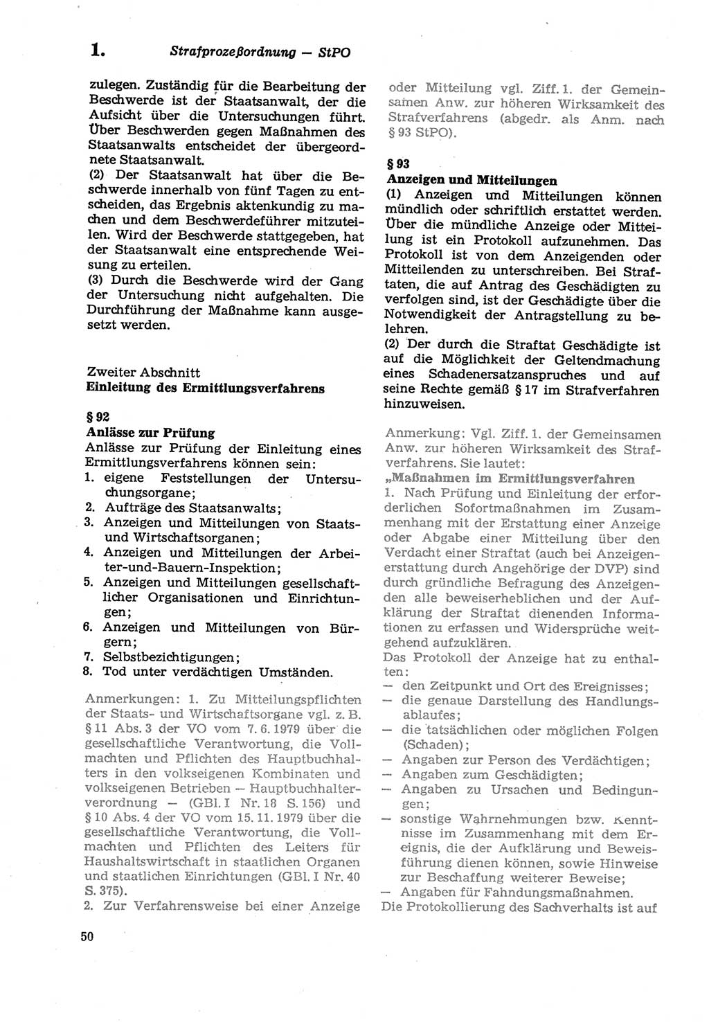 Strafprozeßordnung (StPO) der Deutschen Demokratischen Republik (DDR) sowie angrenzende Gesetze und Bestimmungen 1979, Seite 50 (StPO DDR Ges. Best. 1979, S. 50)