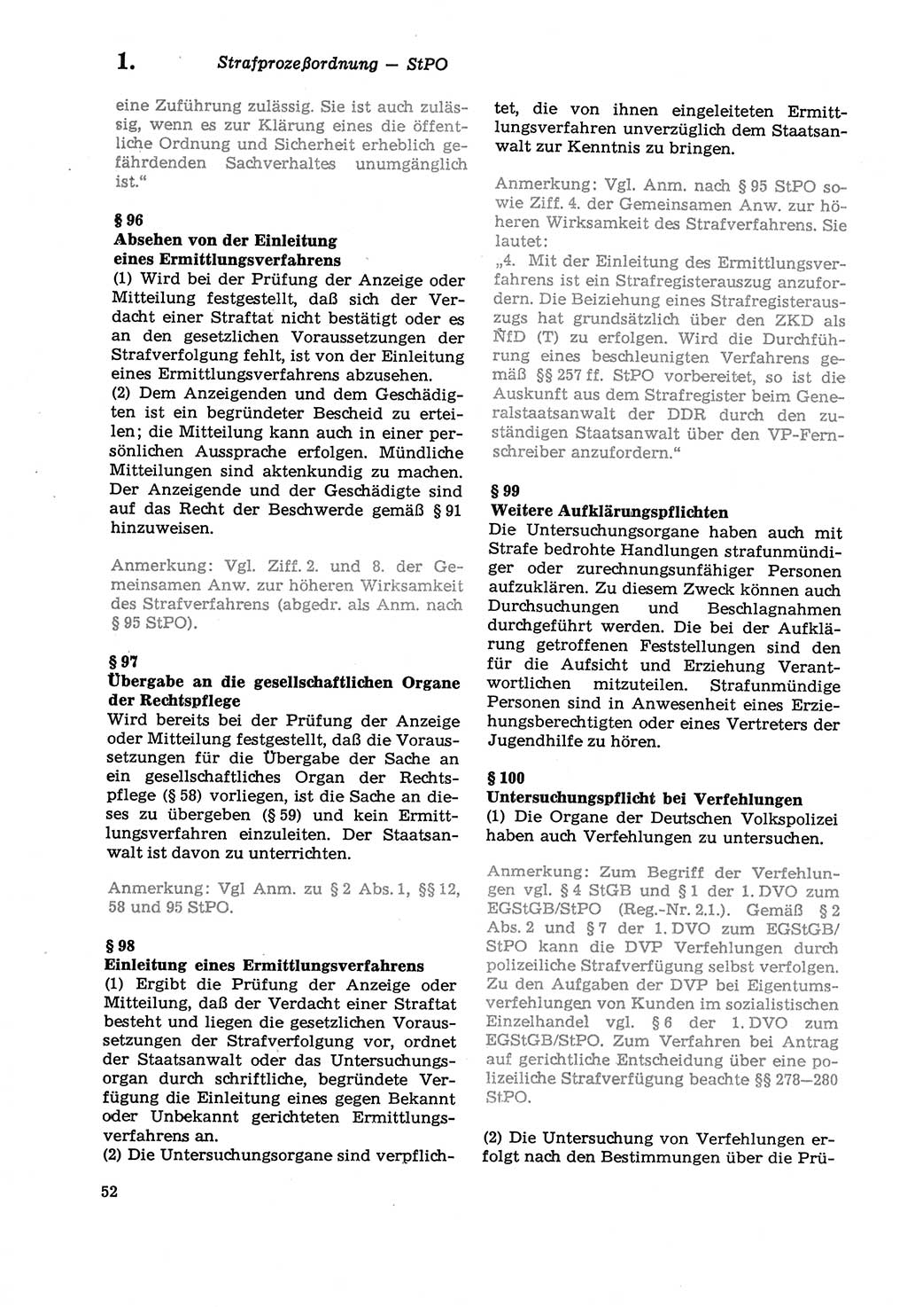 Strafprozeßordnung (StPO) der Deutschen Demokratischen Republik (DDR) sowie angrenzende Gesetze und Bestimmungen 1979, Seite 52 (StPO DDR Ges. Best. 1979, S. 52)