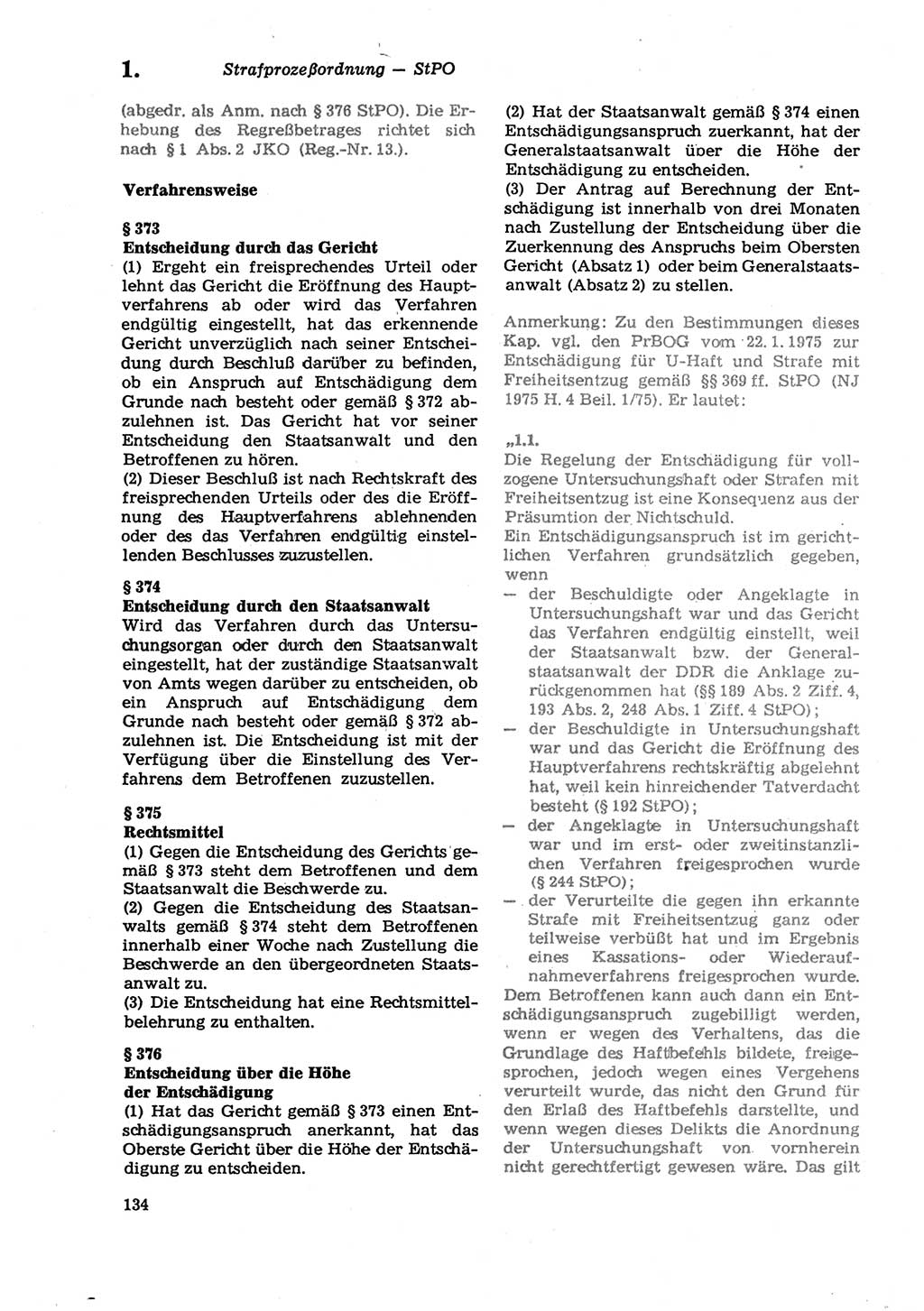 Strafprozeßordnung (StPO) der Deutschen Demokratischen Republik (DDR) sowie angrenzende Gesetze und Bestimmungen 1979, Seite 134 (StPO DDR Ges. Best. 1979, S. 134)