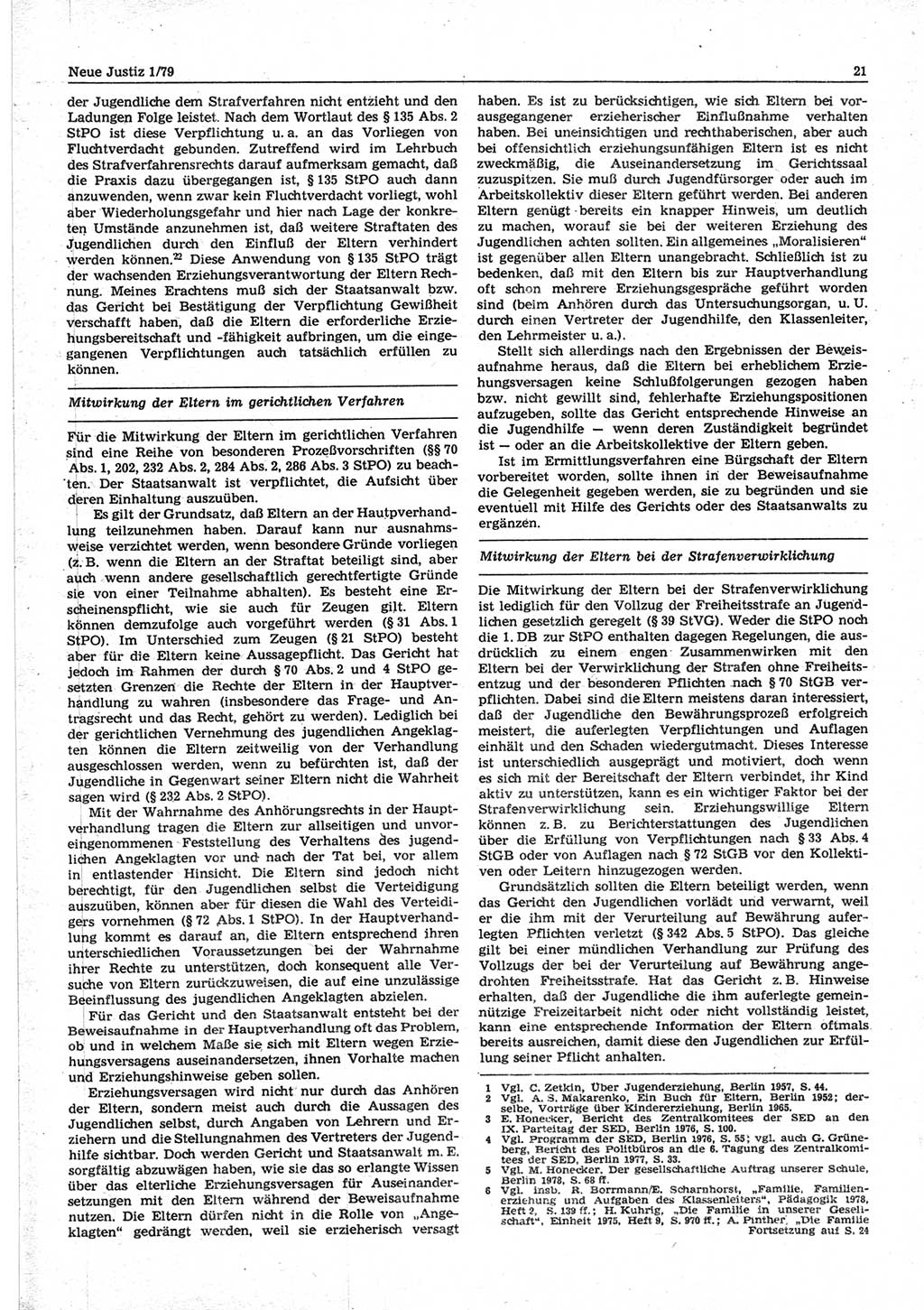 Neue Justiz (NJ), Zeitschrift für sozialistisches Recht und Gesetzlichkeit [Deutsche Demokratische Republik (DDR)], 33. Jahrgang 1979, Seite 21 (NJ DDR 1979, S. 21)