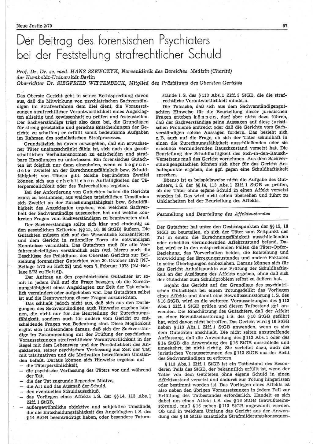 Neue Justiz (NJ), Zeitschrift für sozialistisches Recht und Gesetzlichkeit [Deutsche Demokratische Republik (DDR)], 33. Jahrgang 1979, Seite 57 (NJ DDR 1979, S. 57)