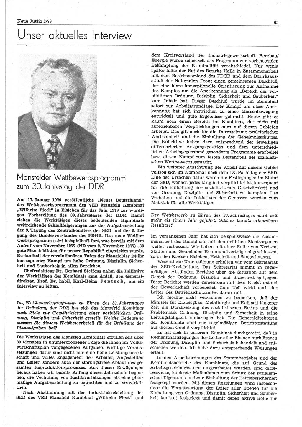 Neue Justiz (NJ), Zeitschrift für sozialistisches Recht und Gesetzlichkeit [Deutsche Demokratische Republik (DDR)], 33. Jahrgang 1979, Seite 65 (NJ DDR 1979, S. 65)