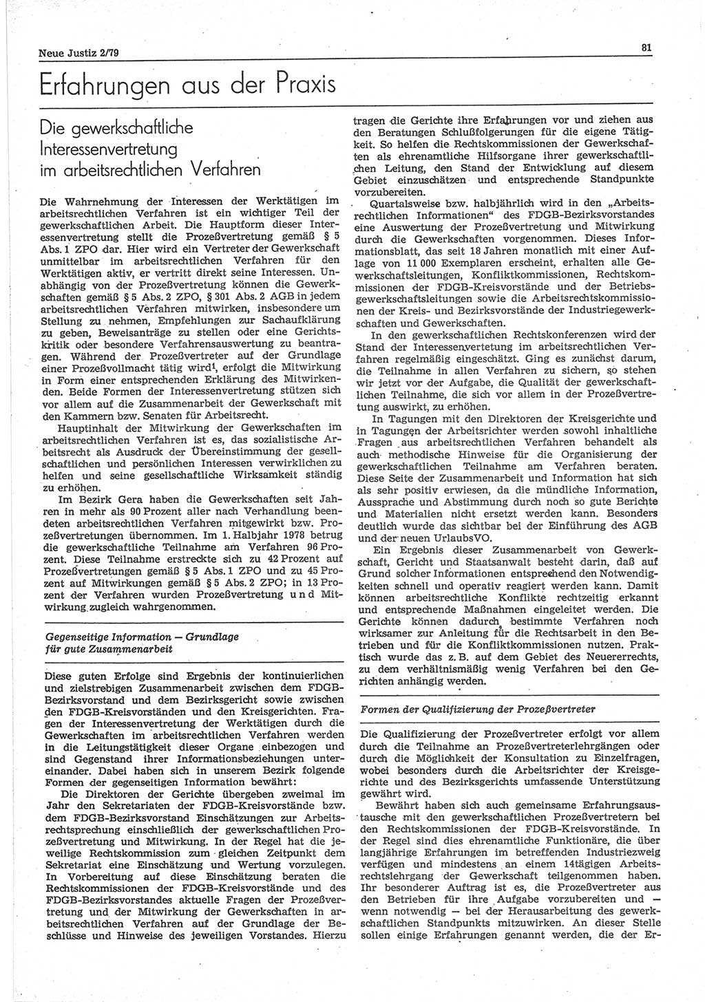 Neue Justiz (NJ), Zeitschrift für sozialistisches Recht und Gesetzlichkeit [Deutsche Demokratische Republik (DDR)], 33. Jahrgang 1979, Seite 81 (NJ DDR 1979, S. 81)