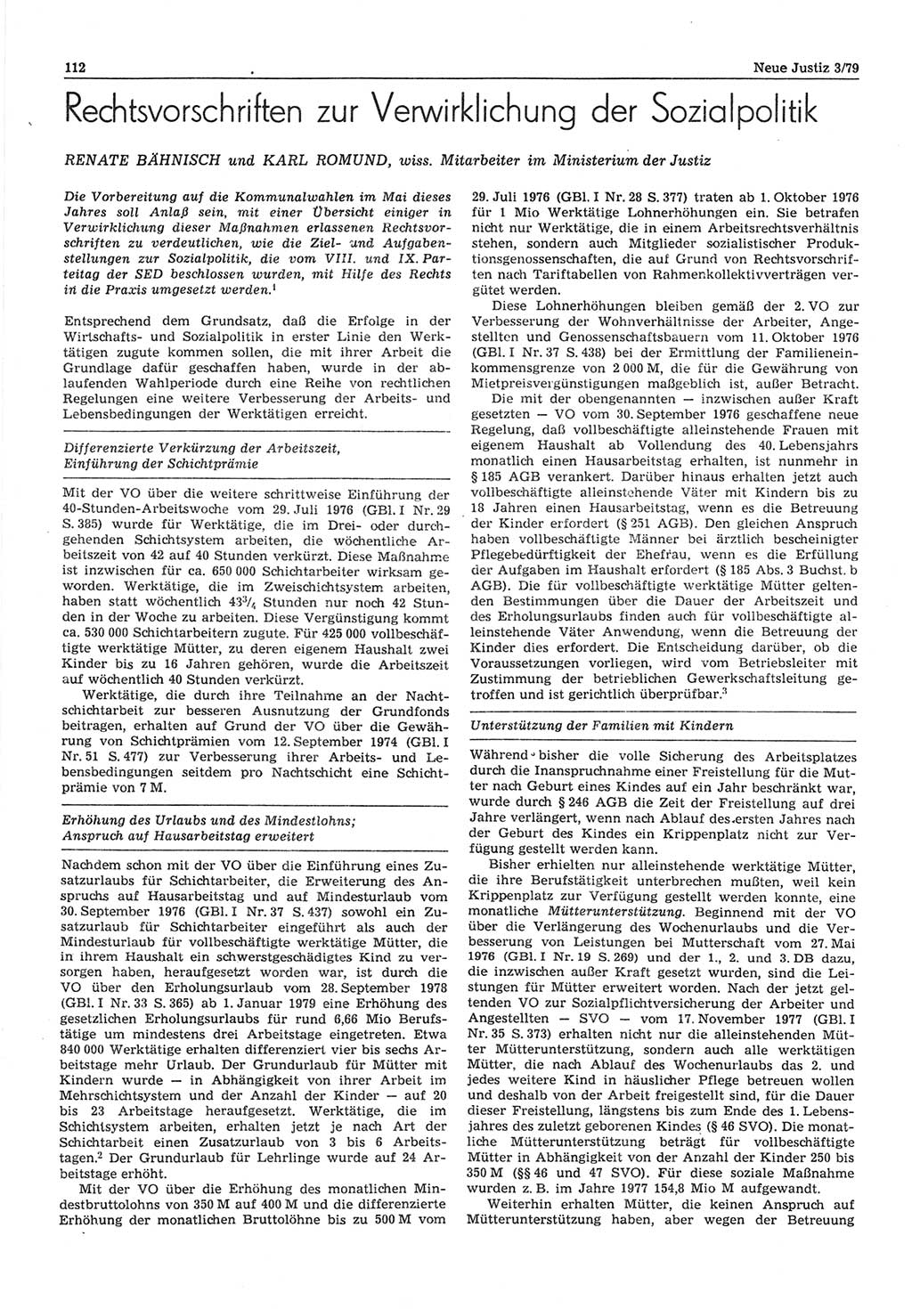 Neue Justiz (NJ), Zeitschrift für sozialistisches Recht und Gesetzlichkeit [Deutsche Demokratische Republik (DDR)], 33. Jahrgang 1979, Seite 112 (NJ DDR 1979, S. 112)