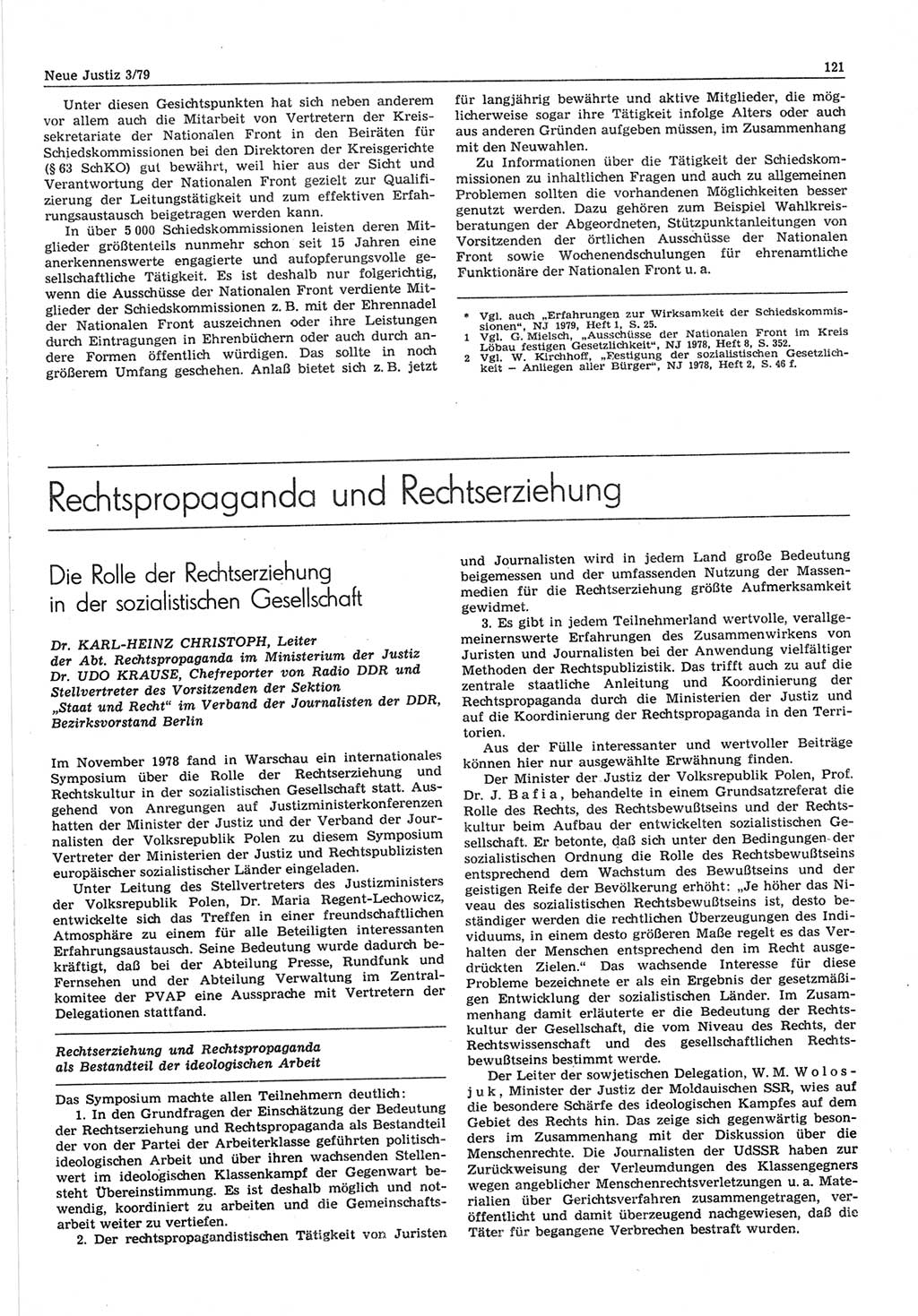 Neue Justiz (NJ), Zeitschrift für sozialistisches Recht und Gesetzlichkeit [Deutsche Demokratische Republik (DDR)], 33. Jahrgang 1979, Seite 121 (NJ DDR 1979, S. 121)