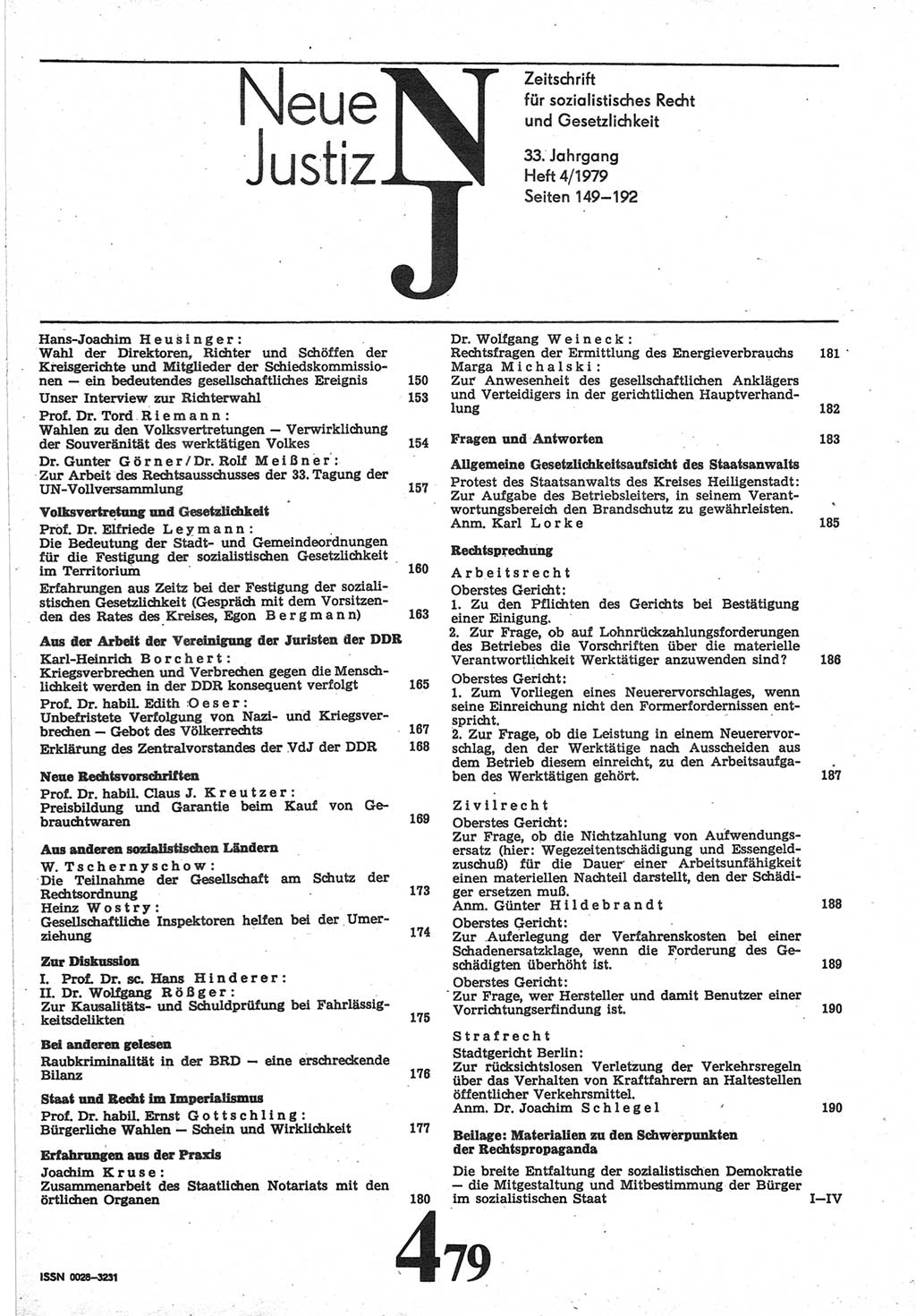 Neue Justiz (NJ), Zeitschrift für sozialistisches Recht und Gesetzlichkeit [Deutsche Demokratische Republik (DDR)], 33. Jahrgang 1979, Seite 149 (NJ DDR 1979, S. 149)